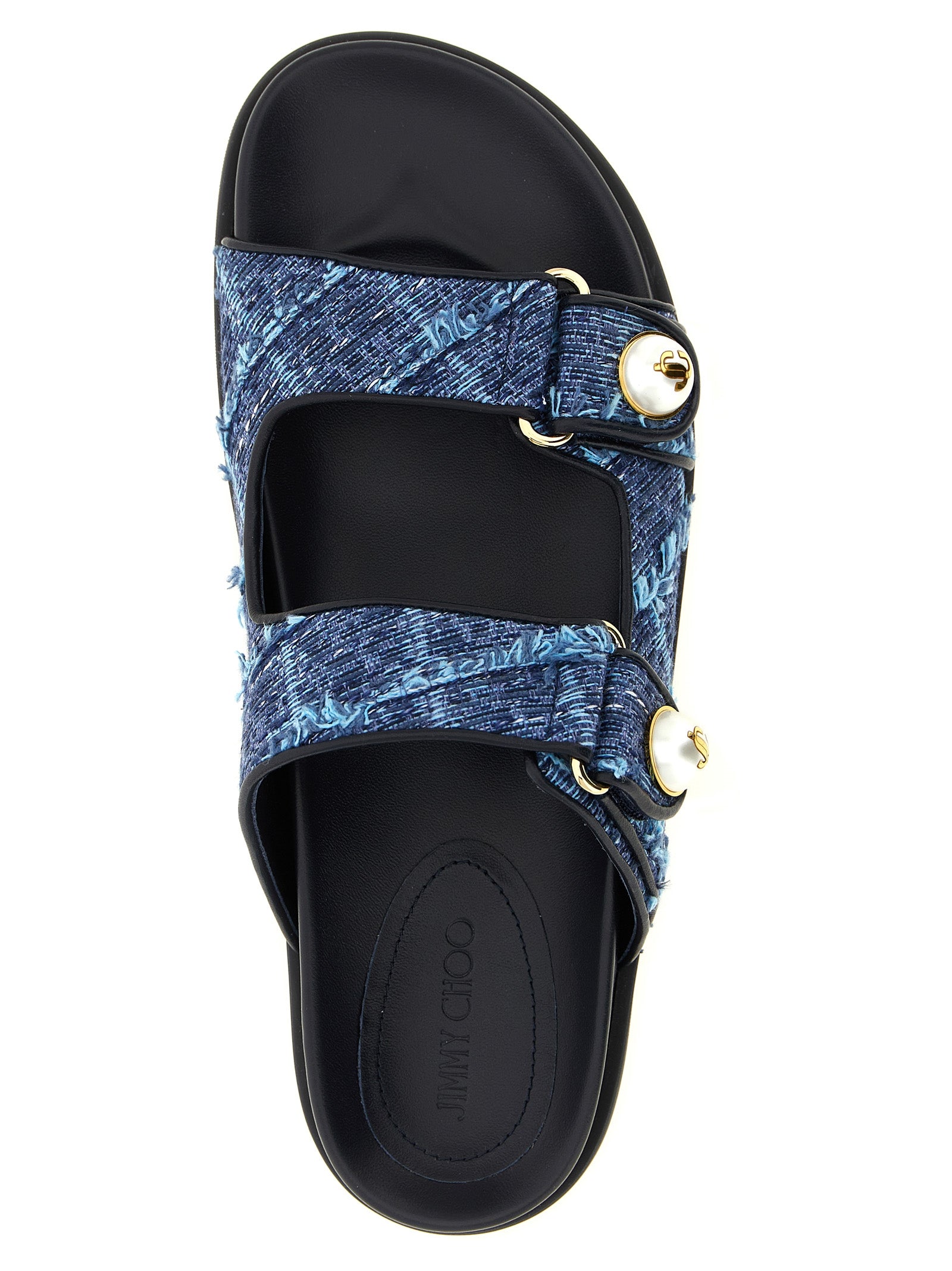 Jimmy Choo Blue Tencel Slides Jimmy Choo