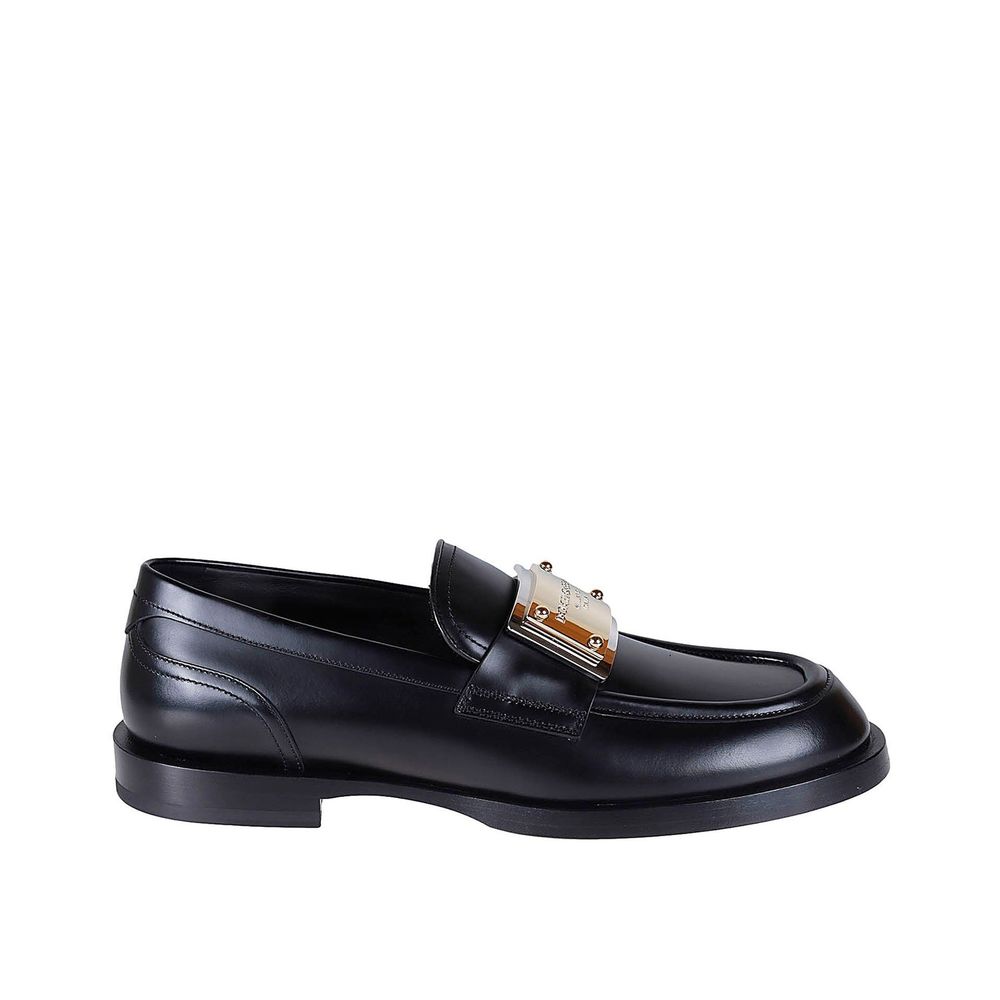 Dolce & Gabbana Black Calfskin Slip-On Loafers Dolce & Gabbana