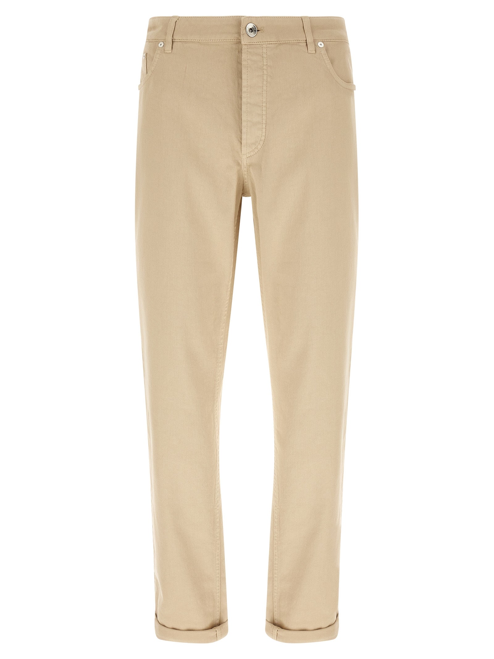 Brunello Cucinelli Beige Cotton Tapered Jeans Brunello Cucinelli