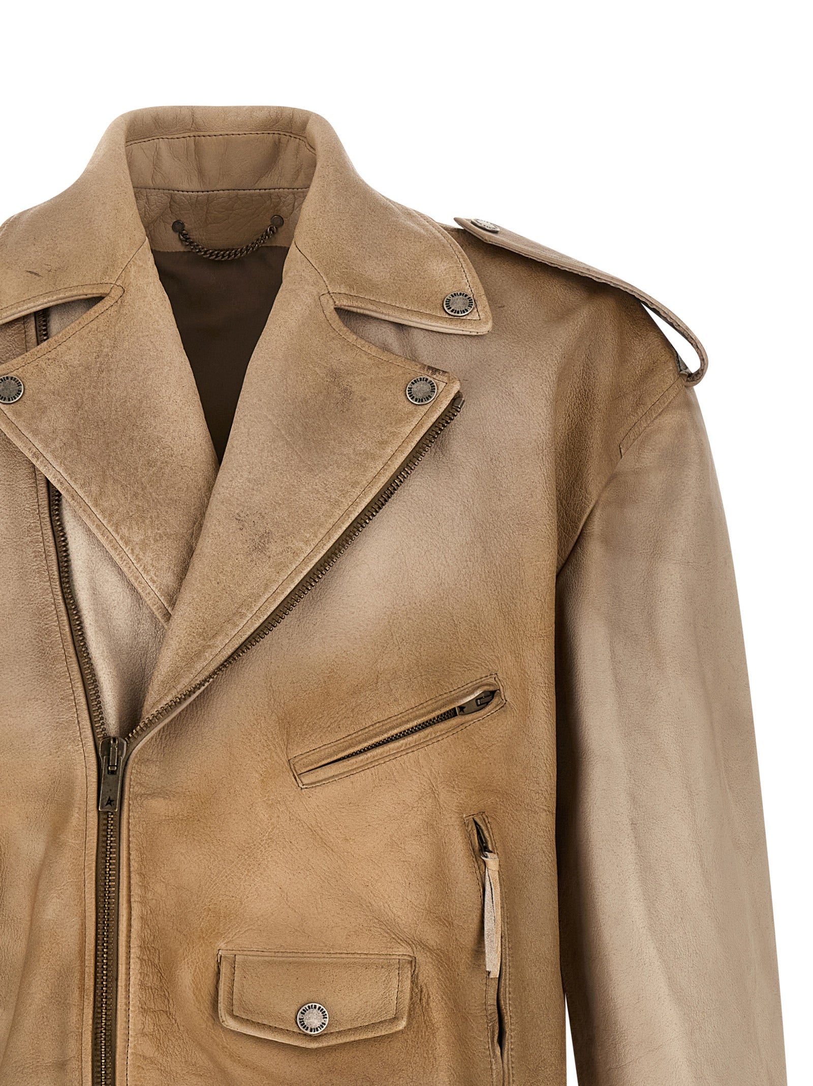 Golden Goose Beige Buffalo Leather Leather Jacket Golden Goose