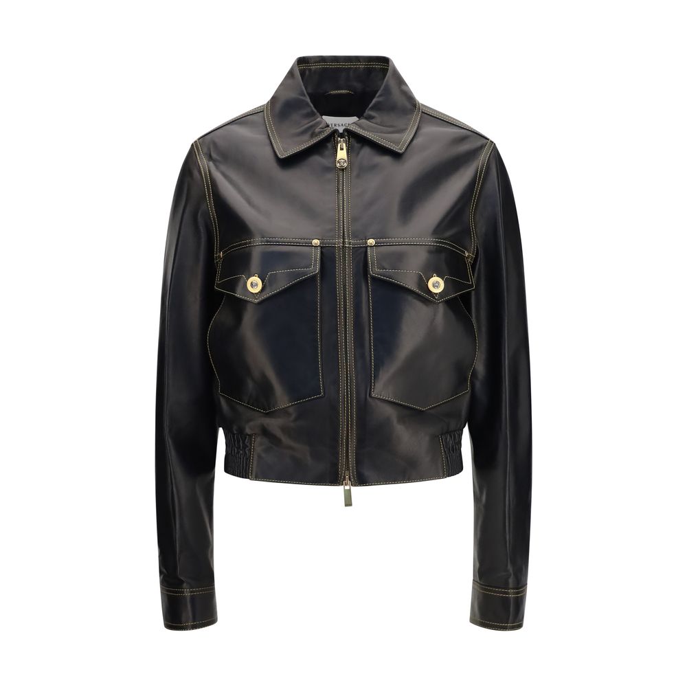 Versace Black Lamb Ovis Aries Aries Leather Jacket Versace
