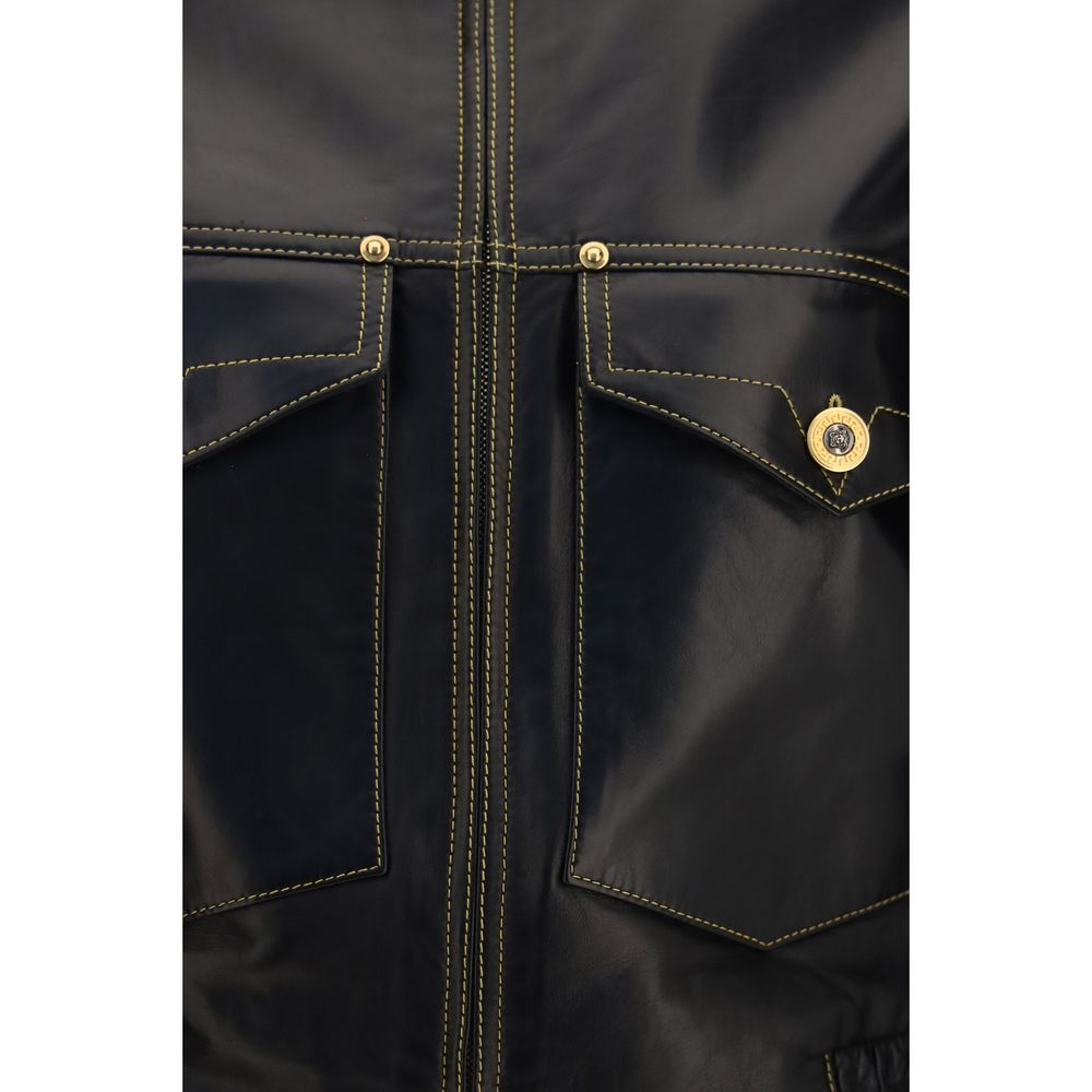 Versace Black Lamb Ovis Aries Aries Leather Jacket Versace
