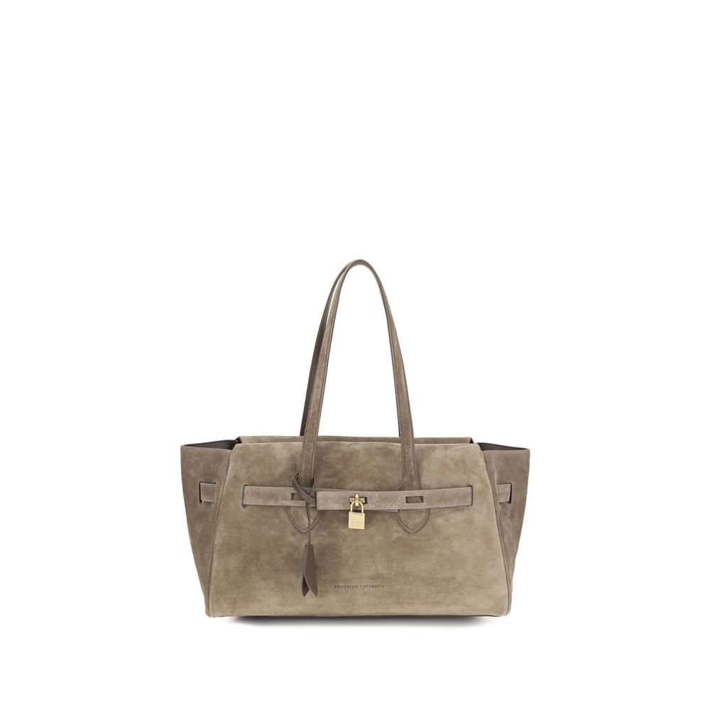 Brunello Cucinelli Beige Suede Leather Shoulder Bag Brunello Cucinelli