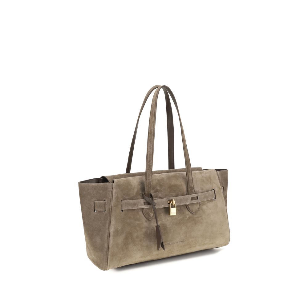 Brunello Cucinelli Beige Suede Leather Shoulder Bag Brunello Cucinelli