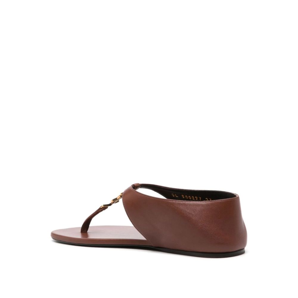 Saint Laurent Brown Lamb Leather Flip-Flop Sandals Saint Laurent