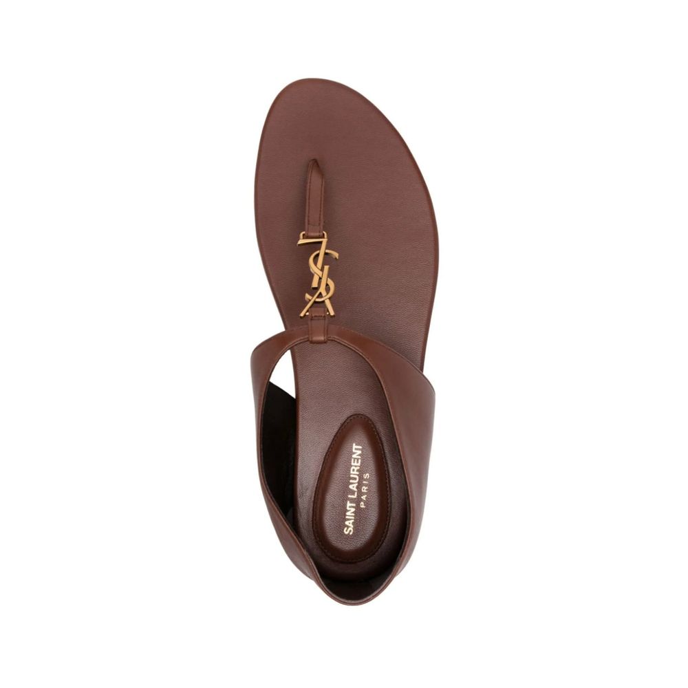 Saint Laurent Brown Lamb Leather Flip-Flop Sandals Saint Laurent