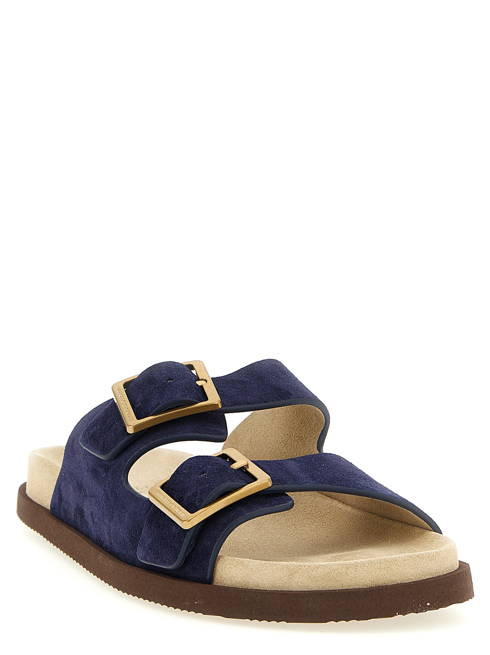 Brunello Cucinelli Blue Calfskin Slides Brunello Cucinelli