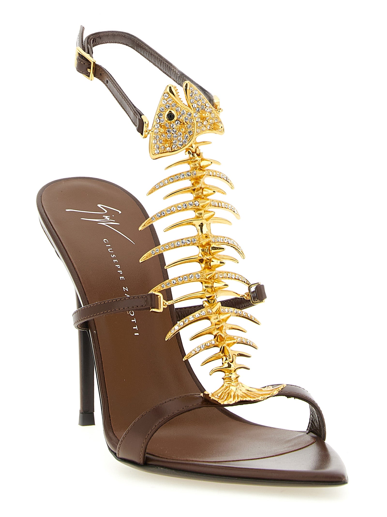 Giuseppe Zanotti Brown Lamb Leather Stiletto Heel Sandals Giuseppe Zanotti