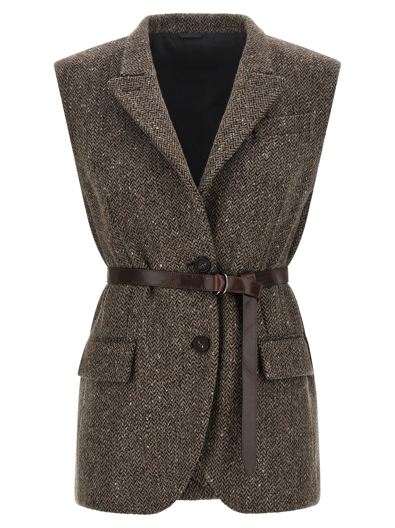 Brunello Cucinelli Brown Virgin Wool Sleeveless Jacket Brunello Cucinelli