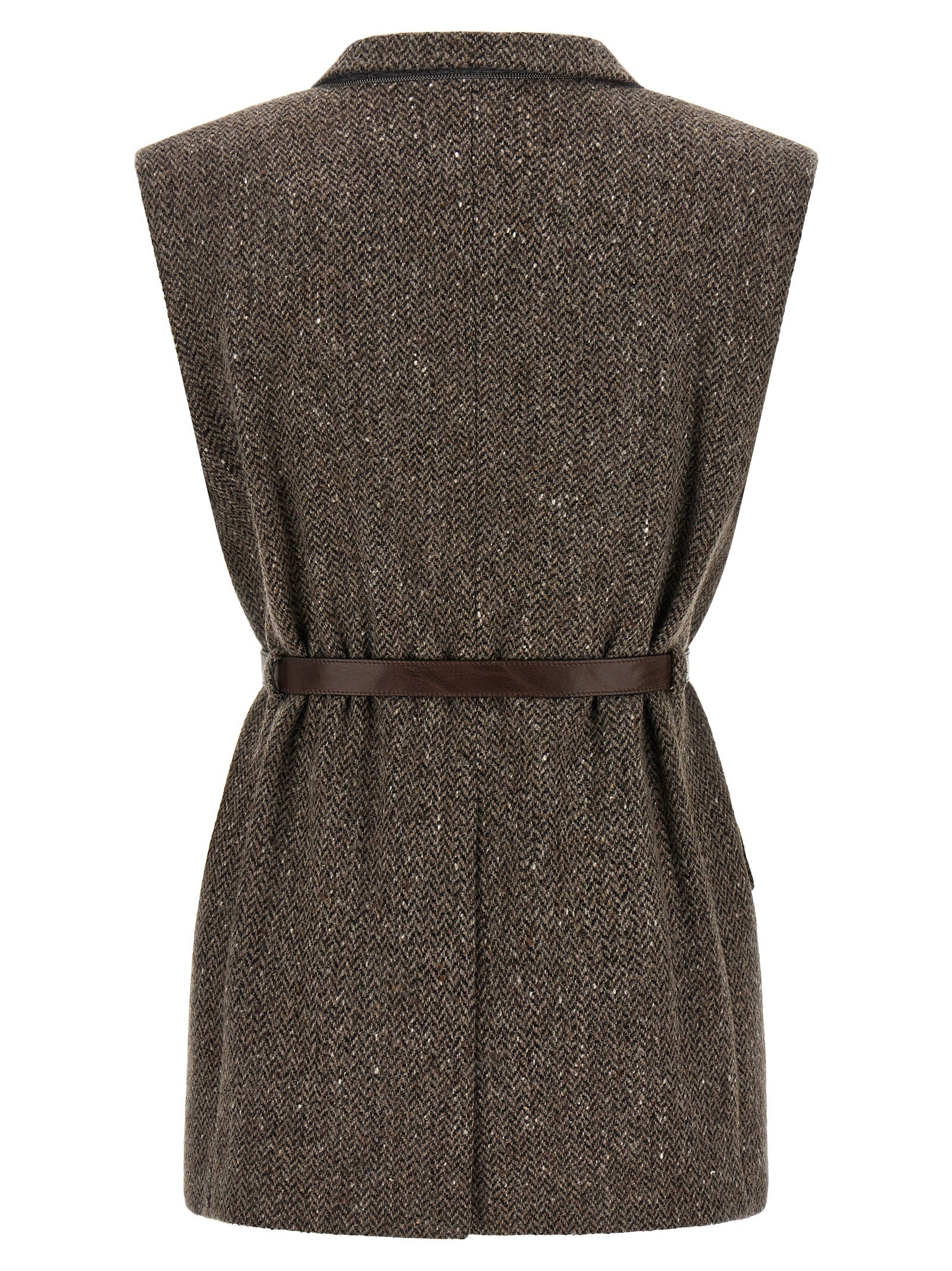 Brunello Cucinelli Brown Virgin Wool Sleeveless Jacket Brunello Cucinelli