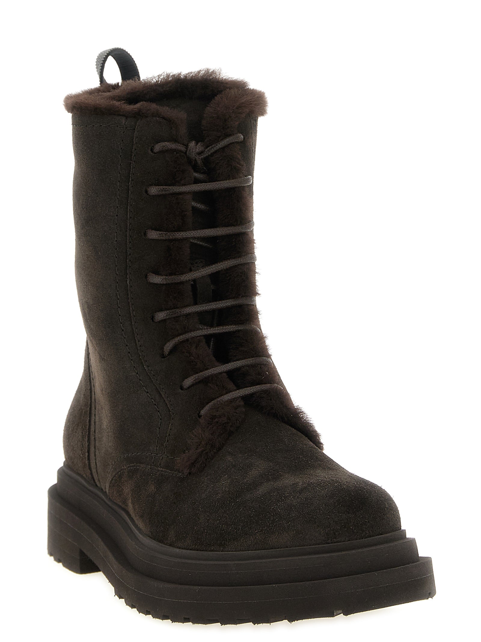 Brunello Cucinelli Brown Calfskin Lace-Up Boots Brunello Cucinelli
