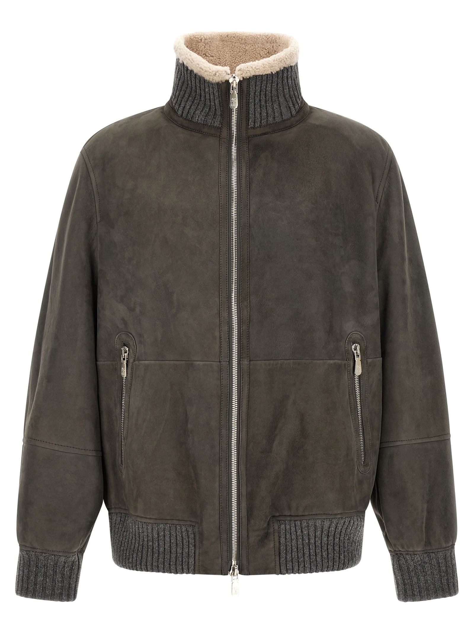 Brunello Cucinelli Gray Lamb Leather Leather Jacket Brunello Cucinelli