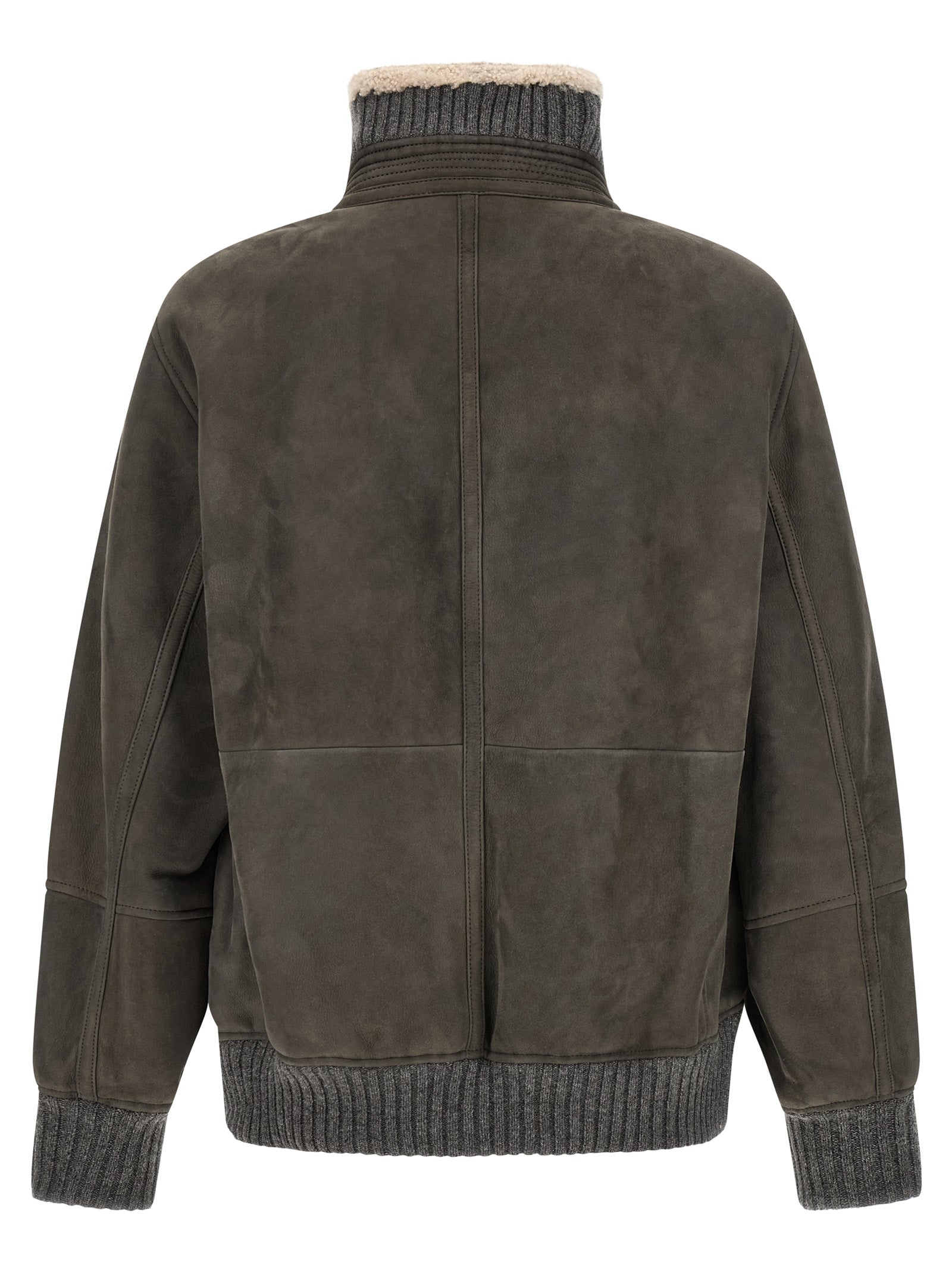 Brunello Cucinelli Gray Lamb Leather Leather Jacket Brunello Cucinelli