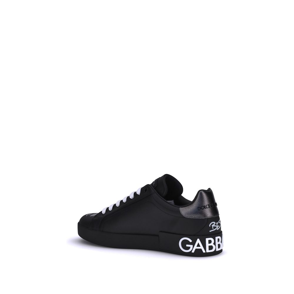 Dolce & Gabbana Black Calf Leather Bos Taurus Athletic Sneakers Dolce & Gabbana