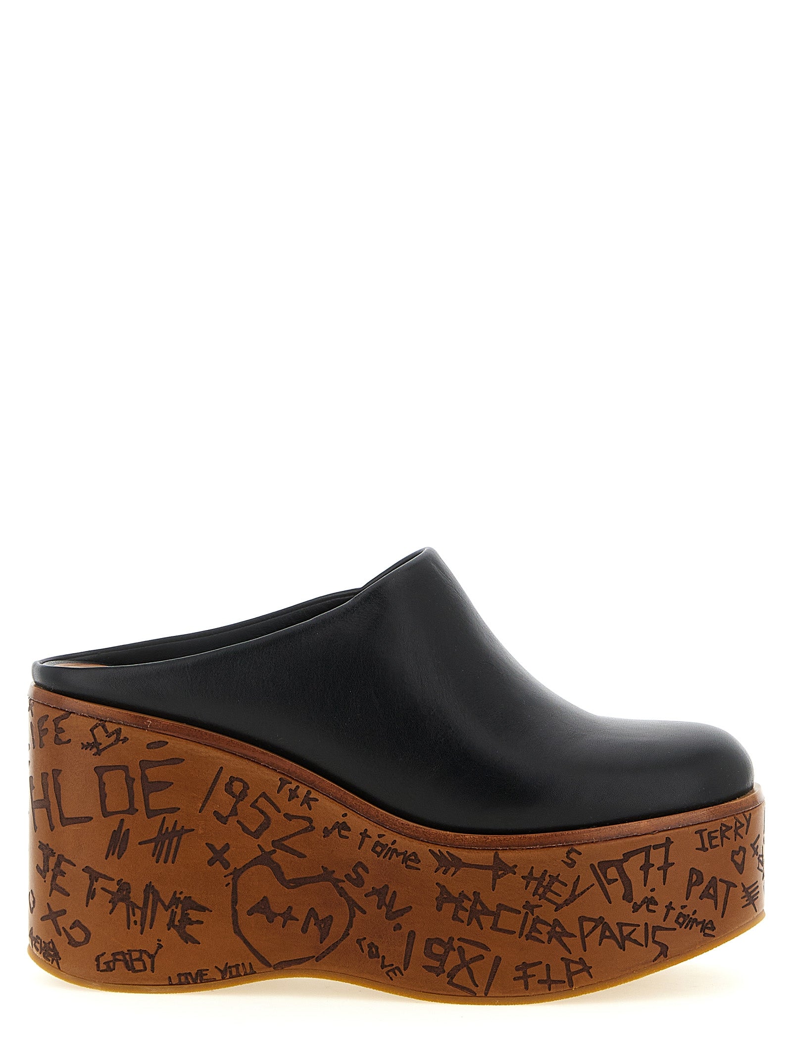 Chloé Black Calfskin Wedge Sandals Chloé