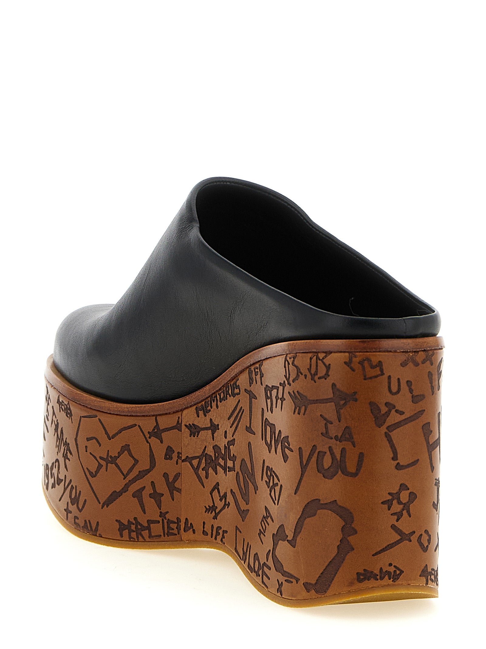 Chloé Black Calfskin Wedge Sandals Chloé