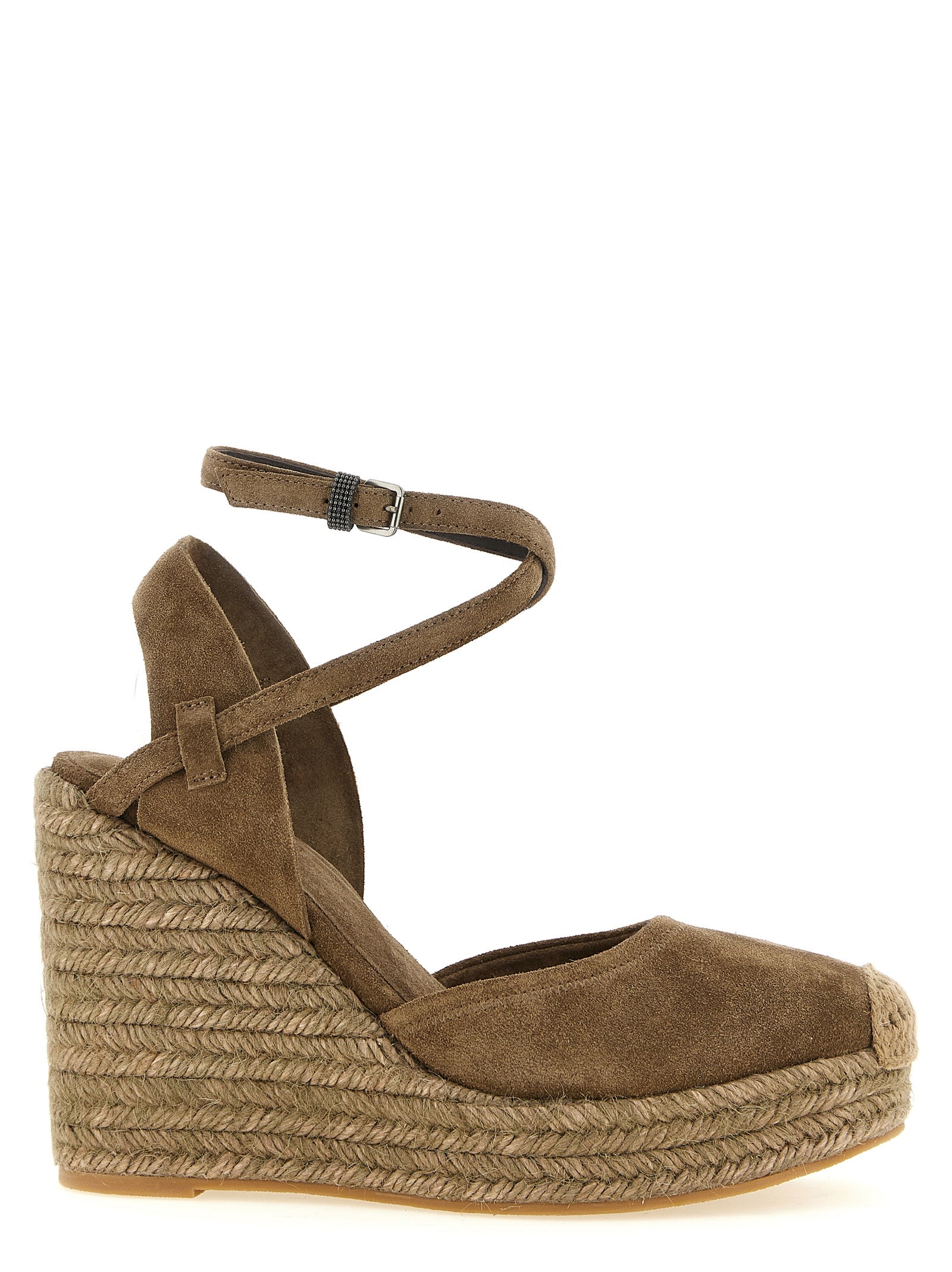 Brunello Cucinelli Brown Calfskin Wedge Sandals Brunello Cucinelli