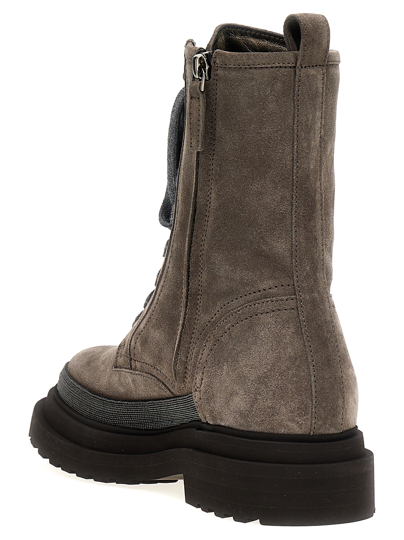 Brunello Cucinelli Gray Leather Ankle Boots Brunello Cucinelli