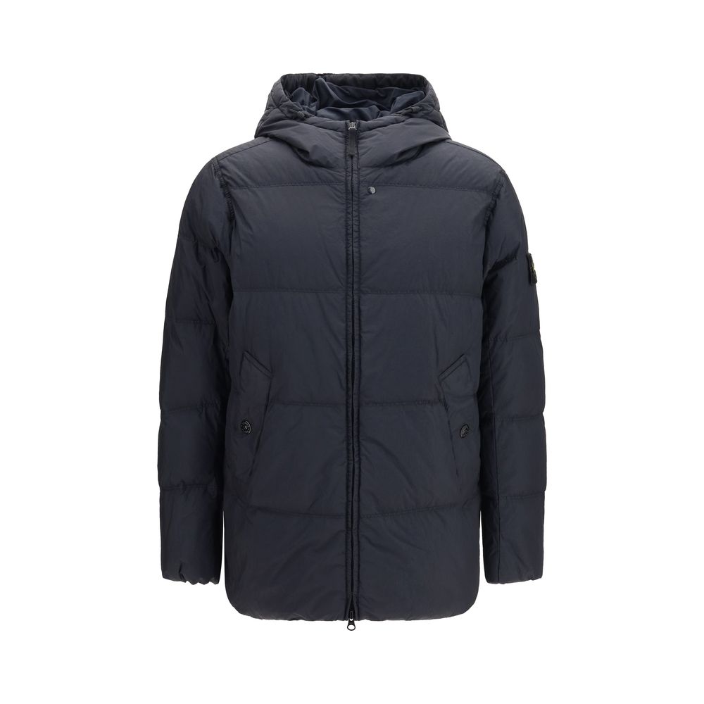 Stone Island Blue Nylon Full-Length Jacket