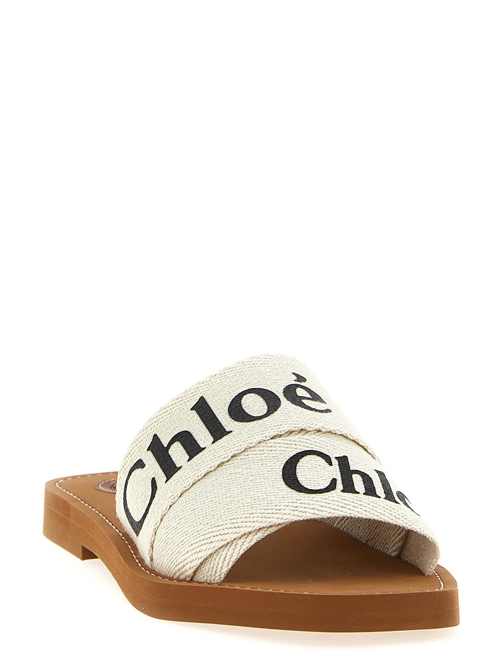 Chloé White Linen Flat Sandals Chloé