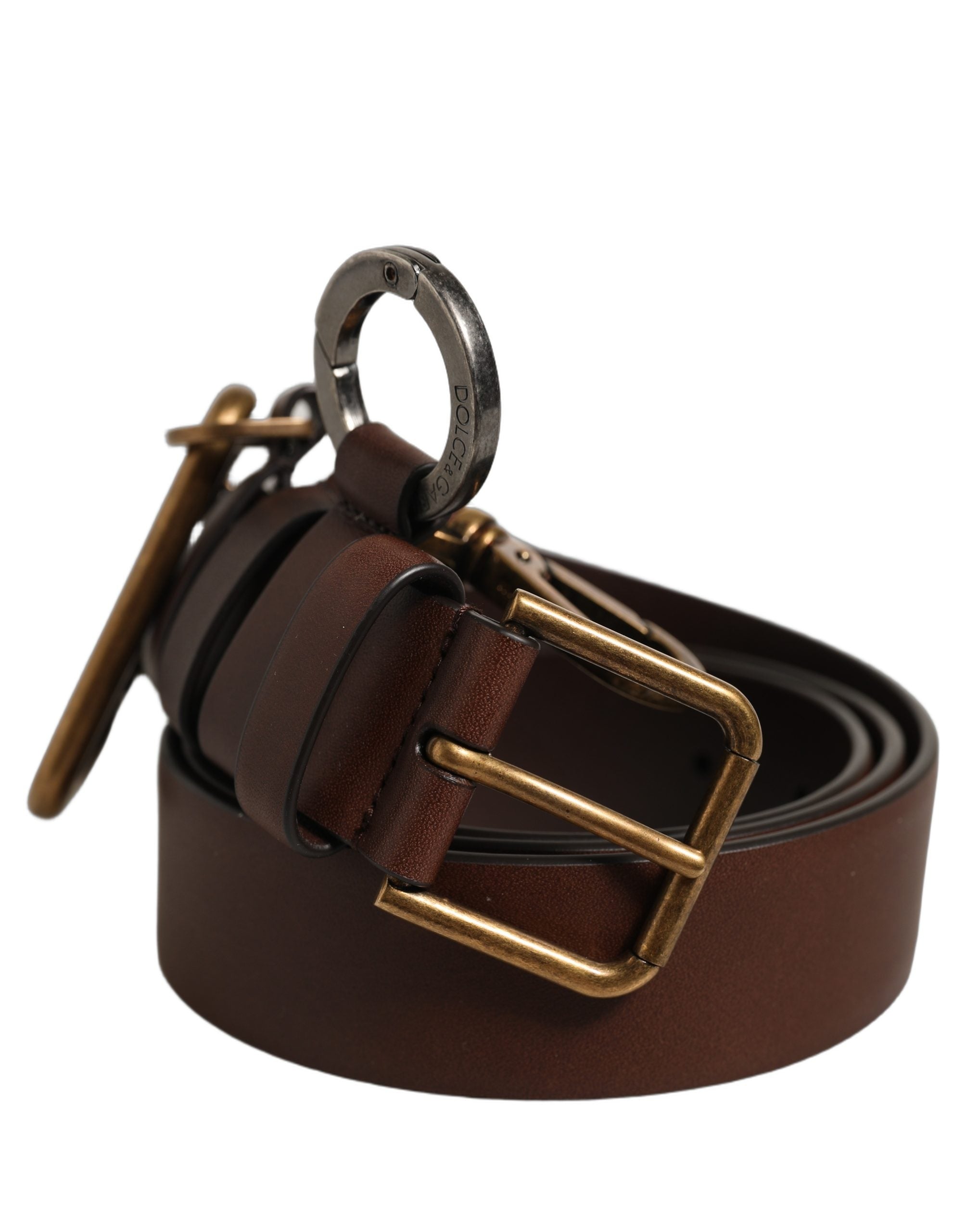 Dolce & Gabbana Men Brown Leather Gold Buckle Carabine Belt Dolce & Gabbana