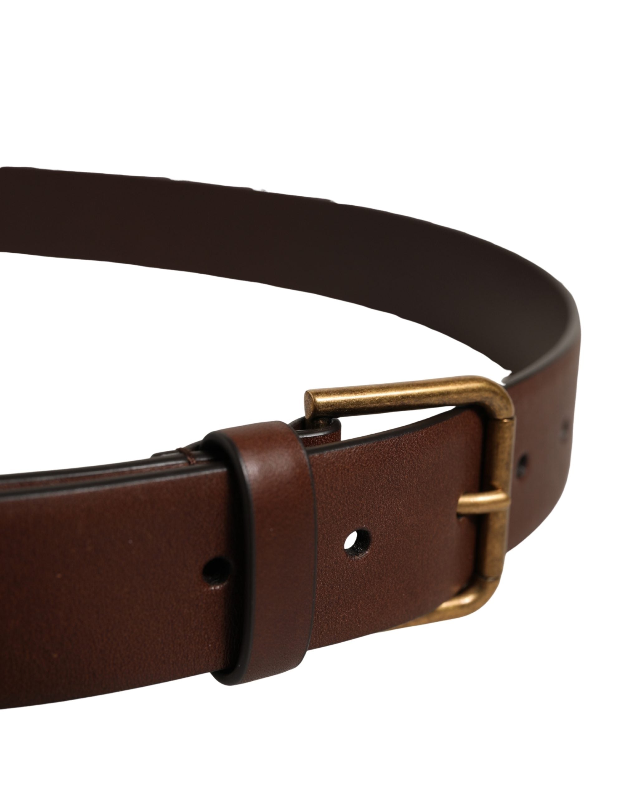 Dolce & Gabbana Men Brown Leather Gold Buckle Carabine Belt Dolce & Gabbana