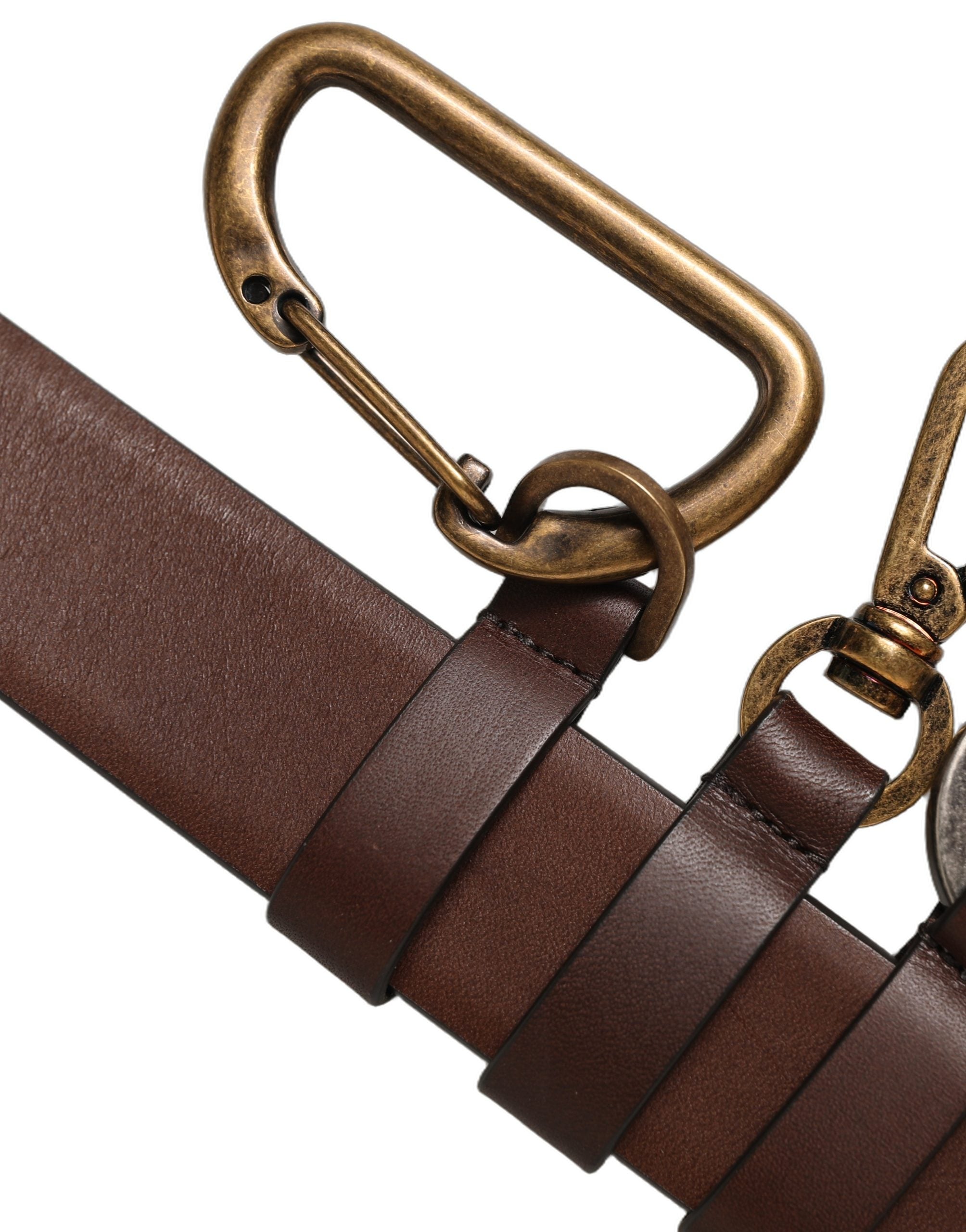 Dolce & Gabbana Men Brown Leather Gold Buckle Carabine Belt Dolce & Gabbana