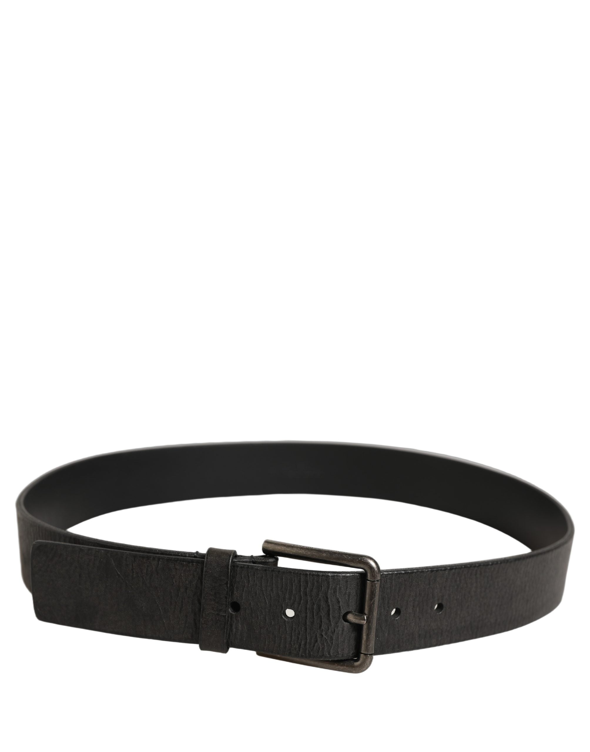 Dolce & Gabbana Black Leather Brushed Metal Buckle Men Belt Dolce & Gabbana