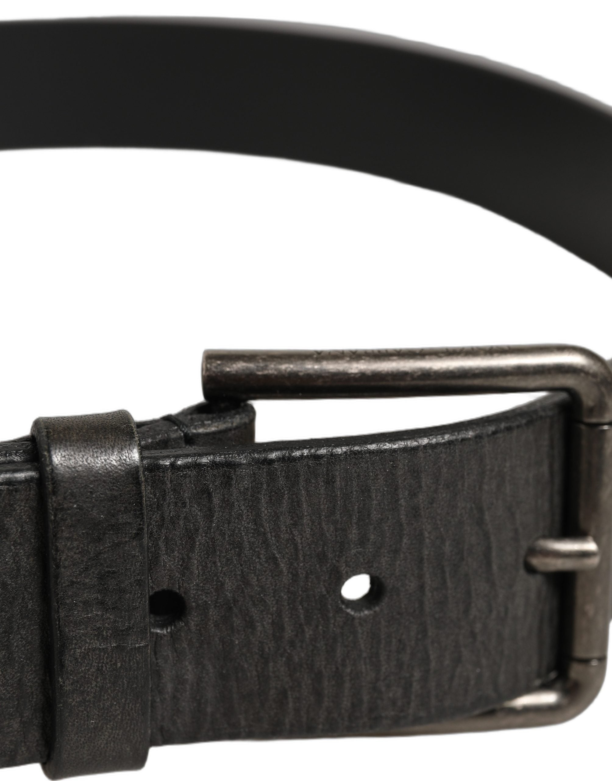 Dolce & Gabbana Black Leather Brushed Metal Buckle Men Belt Dolce & Gabbana