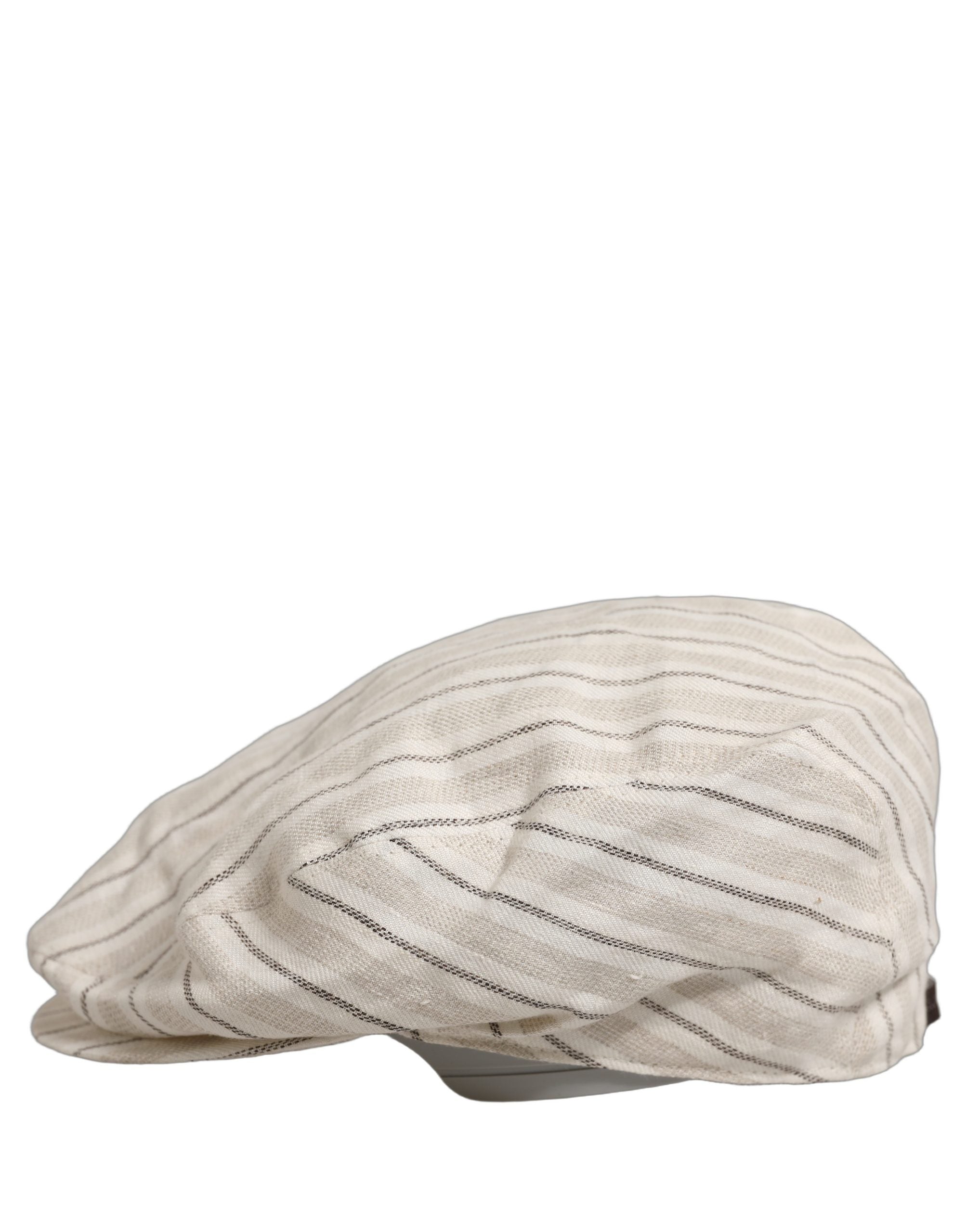 Dolce & Gabbana Men Off White Striped Linen Newsboy Capello Hat Dolce & Gabbana