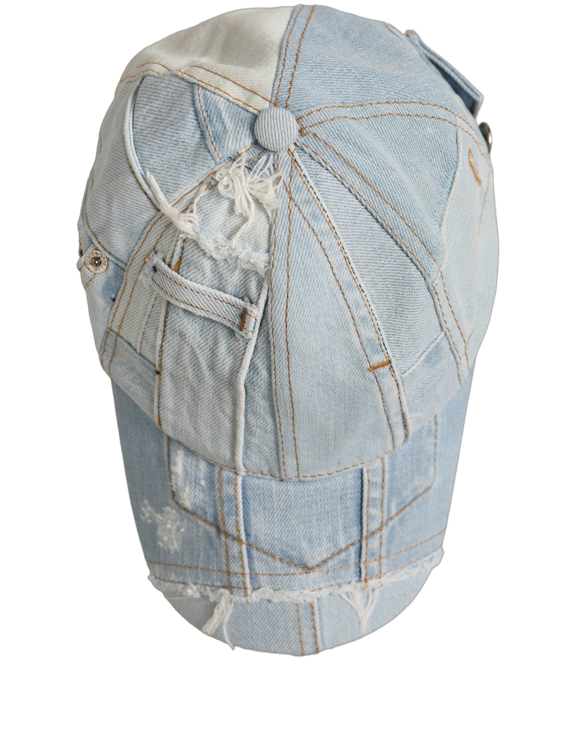 Dolce & Gabbana Men Blue Patchwork Cotton Denim Baseball Cap Hat Dolce & Gabbana