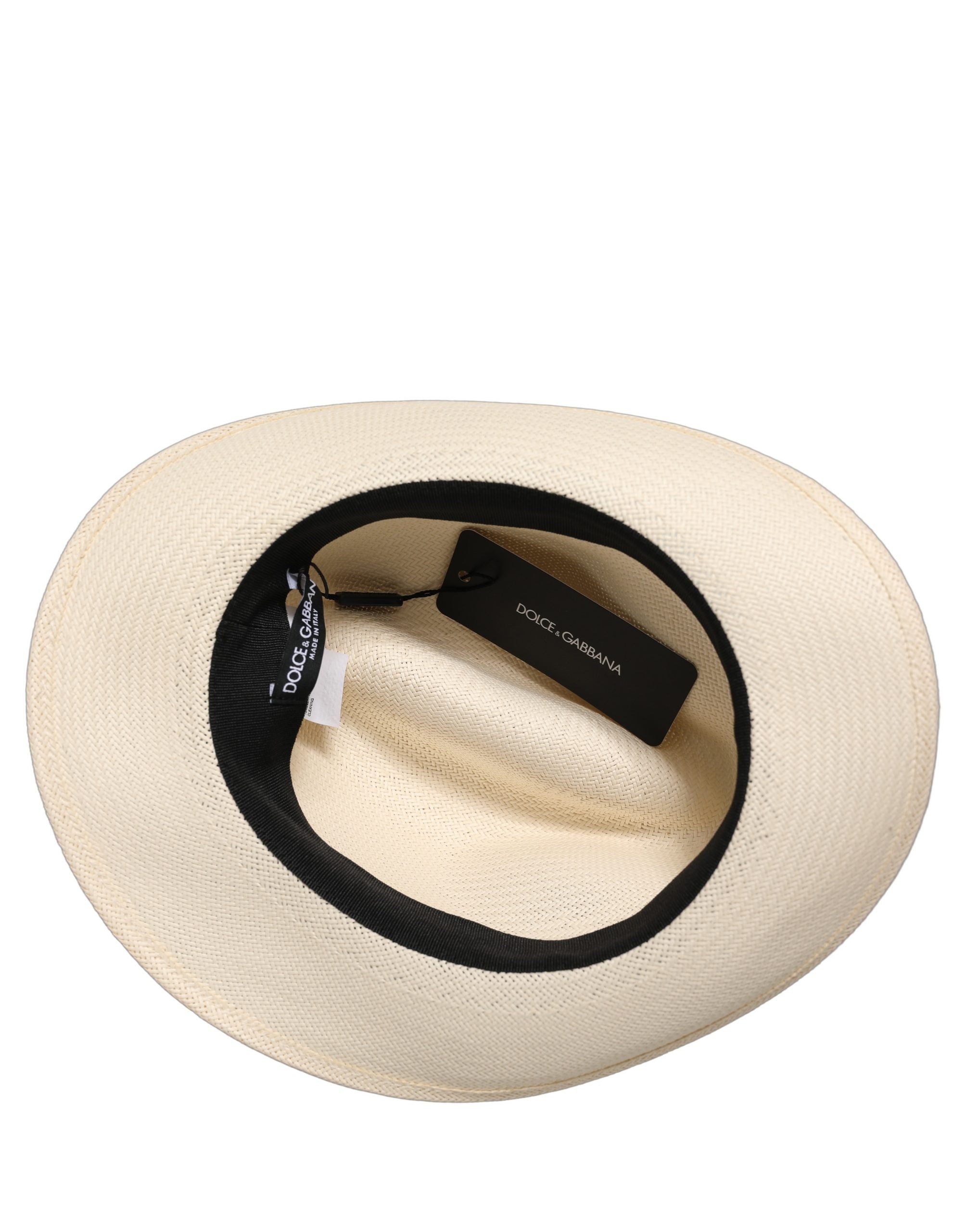 Dolce & Gabbana Men White Paper Straw Fedora Panama Capello Hat Dolce & Gabbana