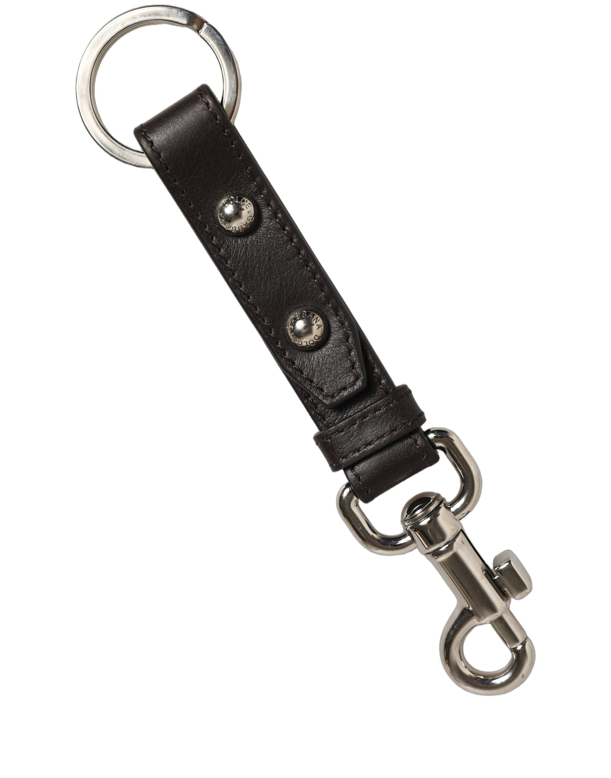 Dolce & Gabbana Black Plain Leather Silver Brass Keyring Holder Keychain Dolce & Gabbana