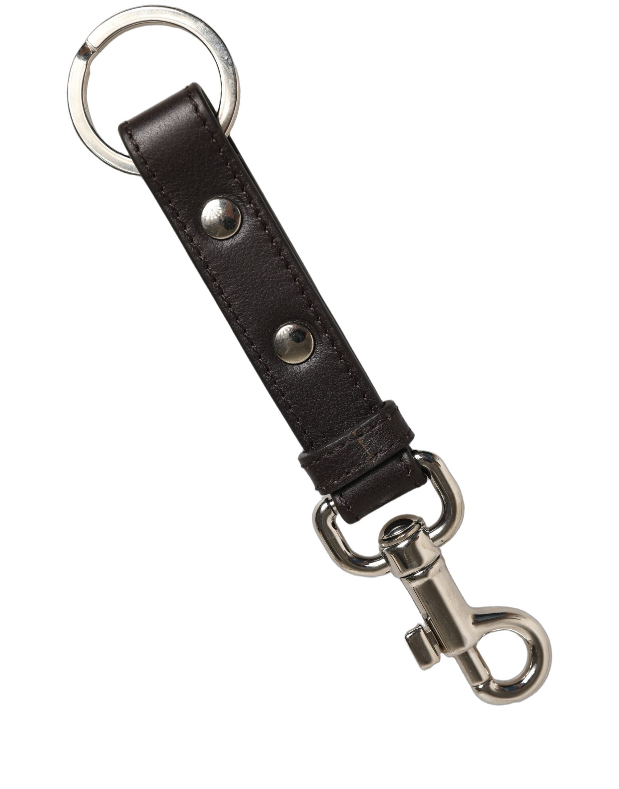 Dolce & Gabbana Black Plain Leather Silver Brass Keyring Holder Keychain Dolce & Gabbana