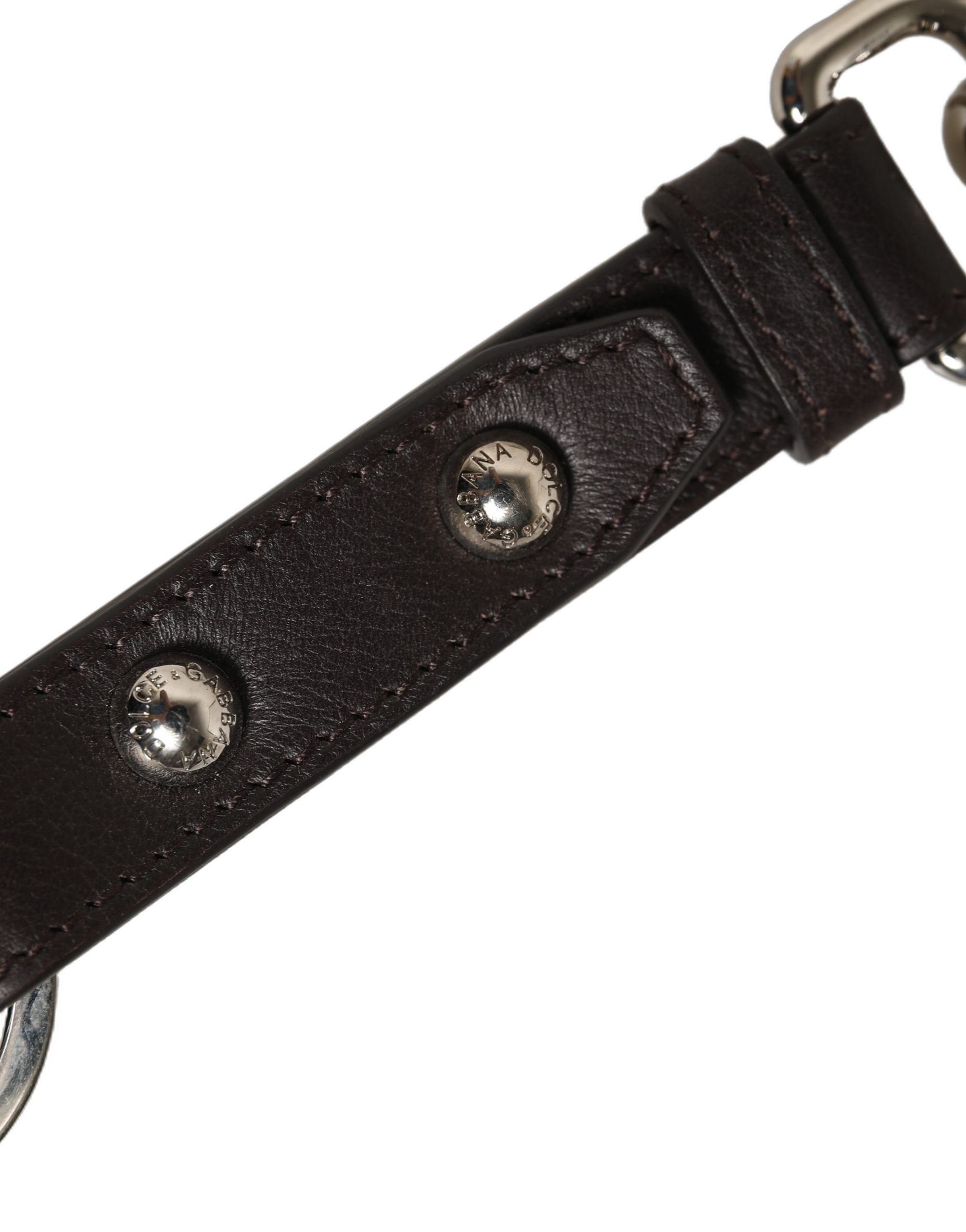 Dolce & Gabbana Black Plain Leather Silver Brass Keyring Holder Keychain Dolce & Gabbana