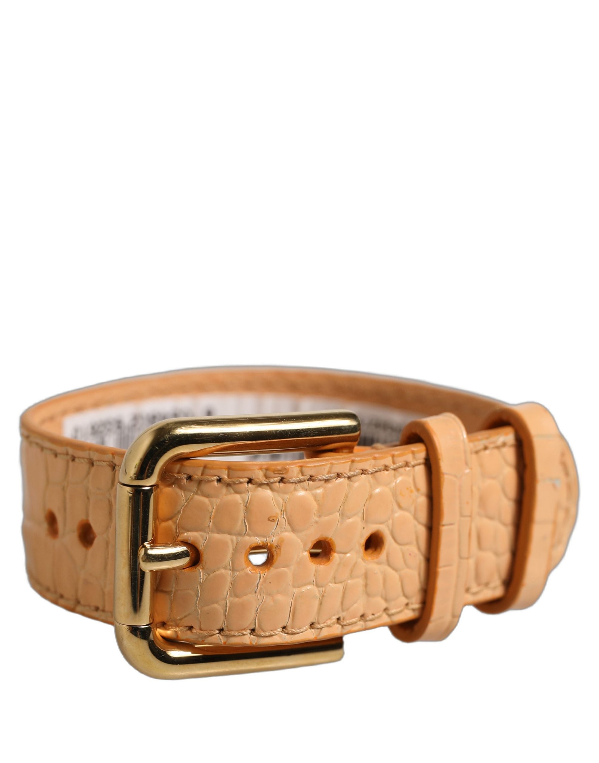 Dolce & Gabbana Beige Embossed Leather Gold Buckle Belt Strap Bracelet Dolce & Gabbana