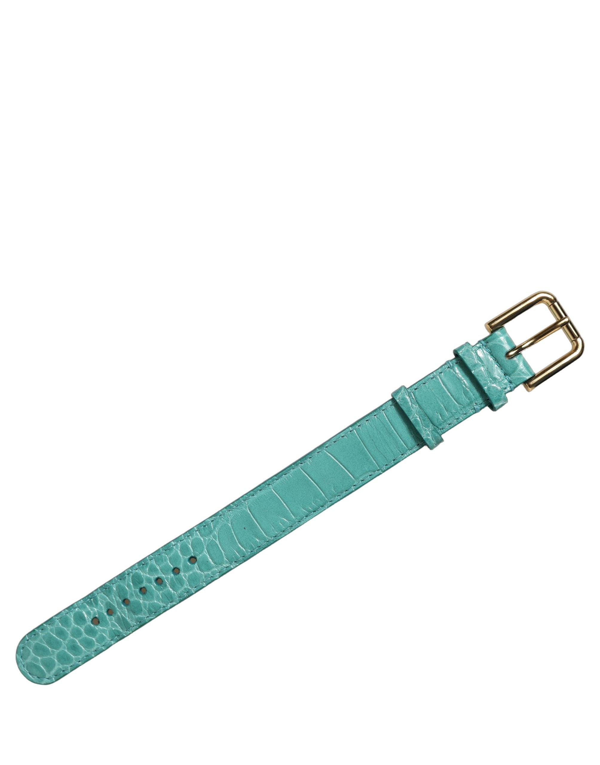 Dolce & Gabbana Blue Embossed Leather Gold Buckle Belt Strap Bracelet Dolce & Gabbana