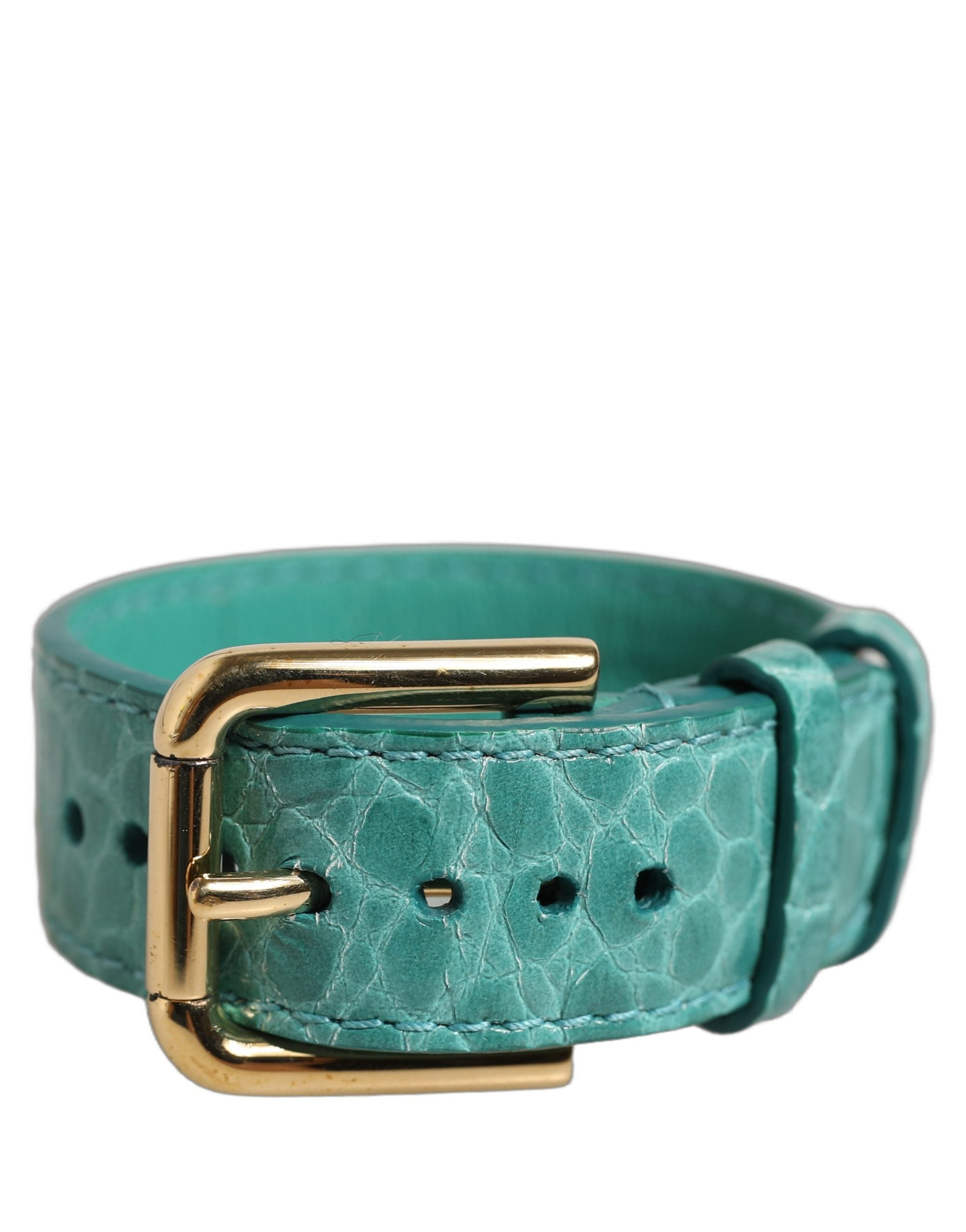 Dolce & Gabbana Blue Embossed Leather Gold Buckle Belt Strap Bracelet Dolce & Gabbana