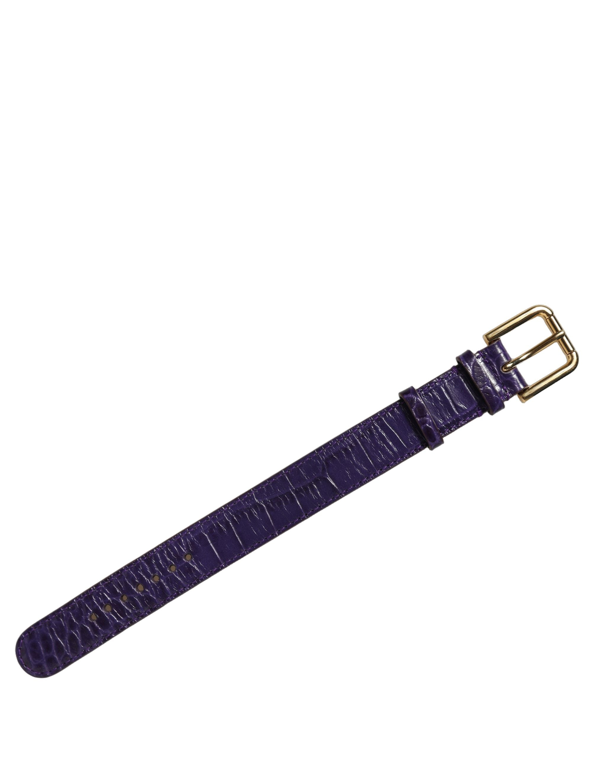 Dolce & Gabbana Violet Embossed Leather Gold Buckle Belt Strap Bracelet Dolce & Gabbana