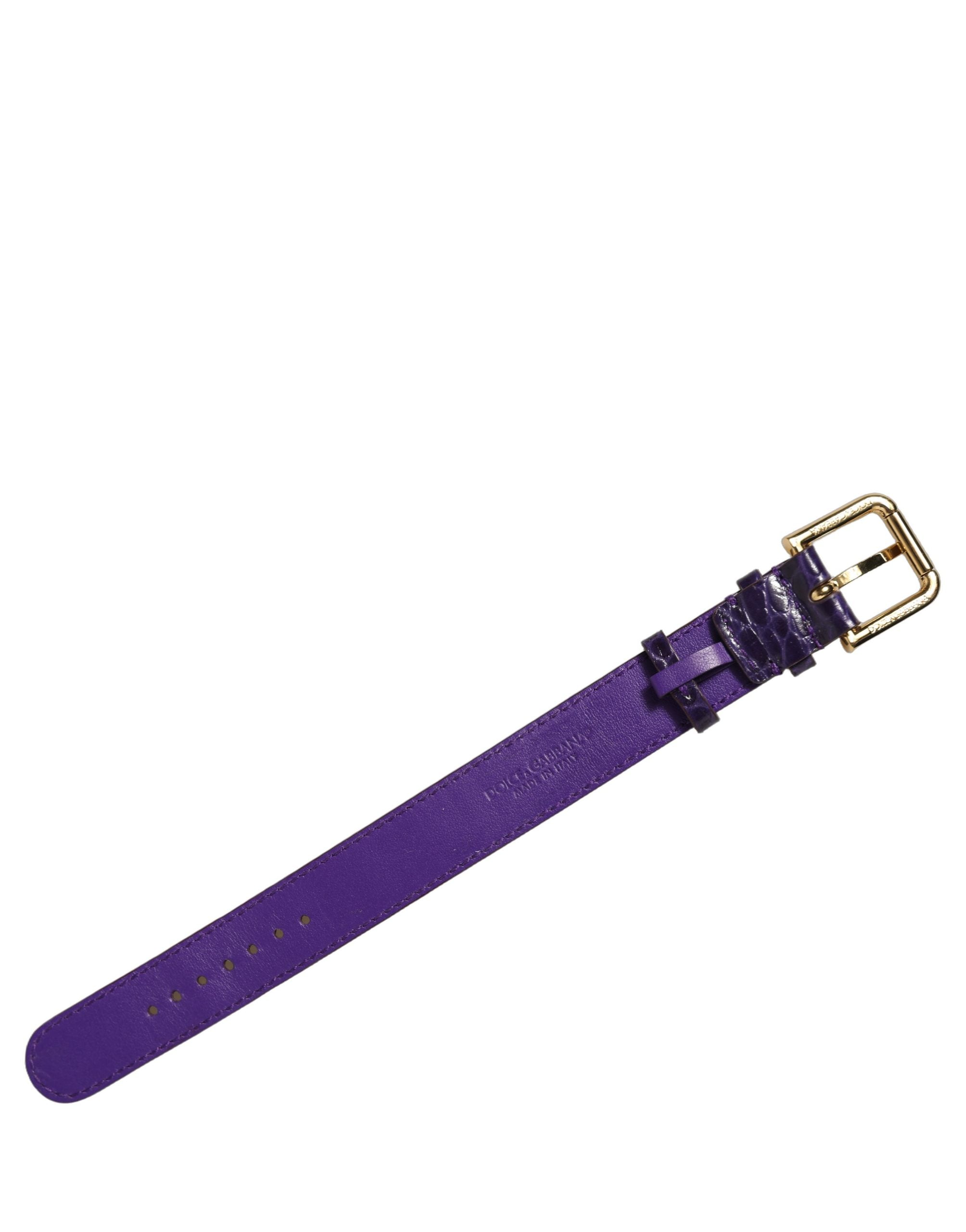 Dolce & Gabbana Violet Embossed Leather Gold Buckle Belt Strap Bracelet Dolce & Gabbana