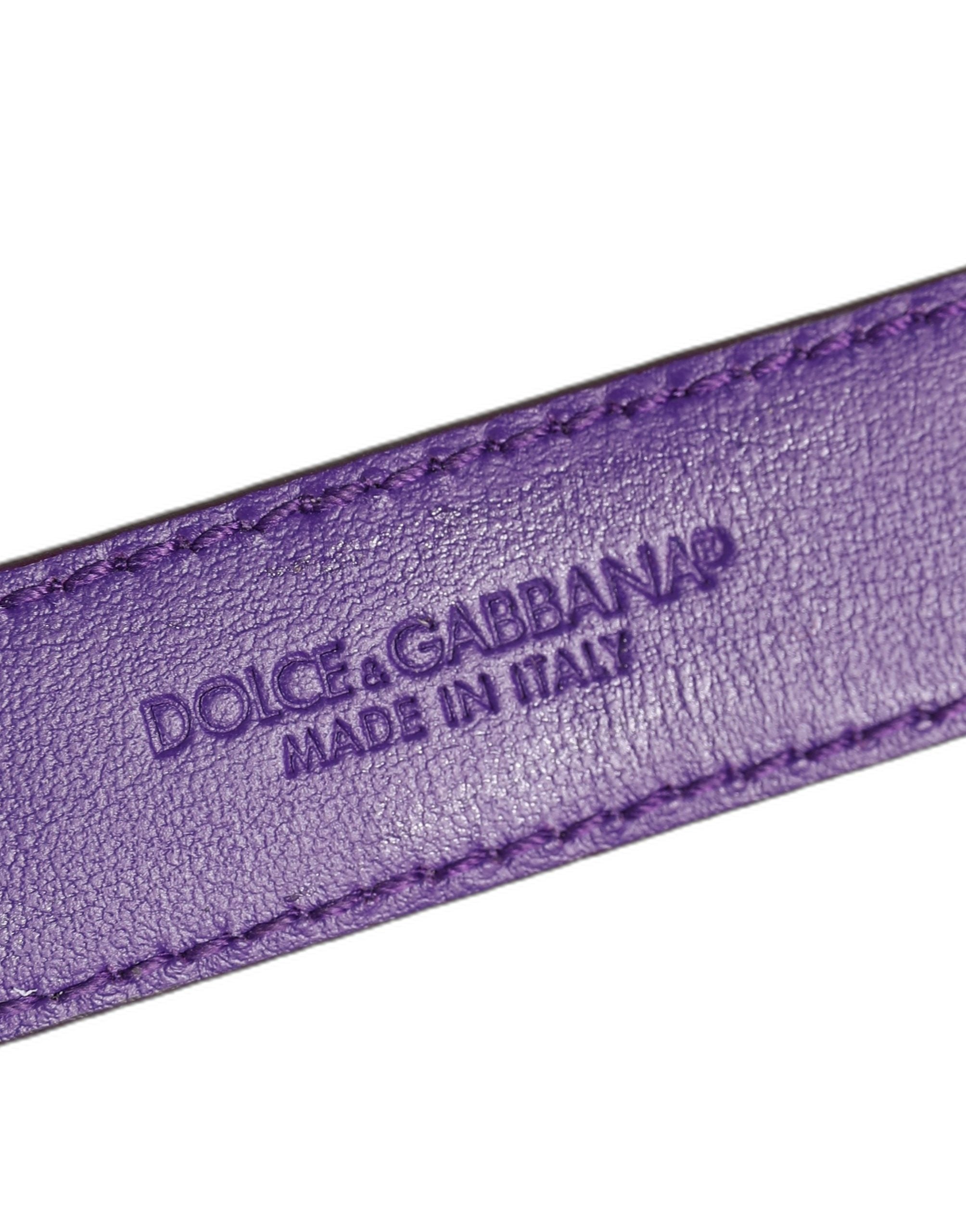 Dolce & Gabbana Violet Embossed Leather Gold Buckle Belt Strap Bracelet Dolce & Gabbana