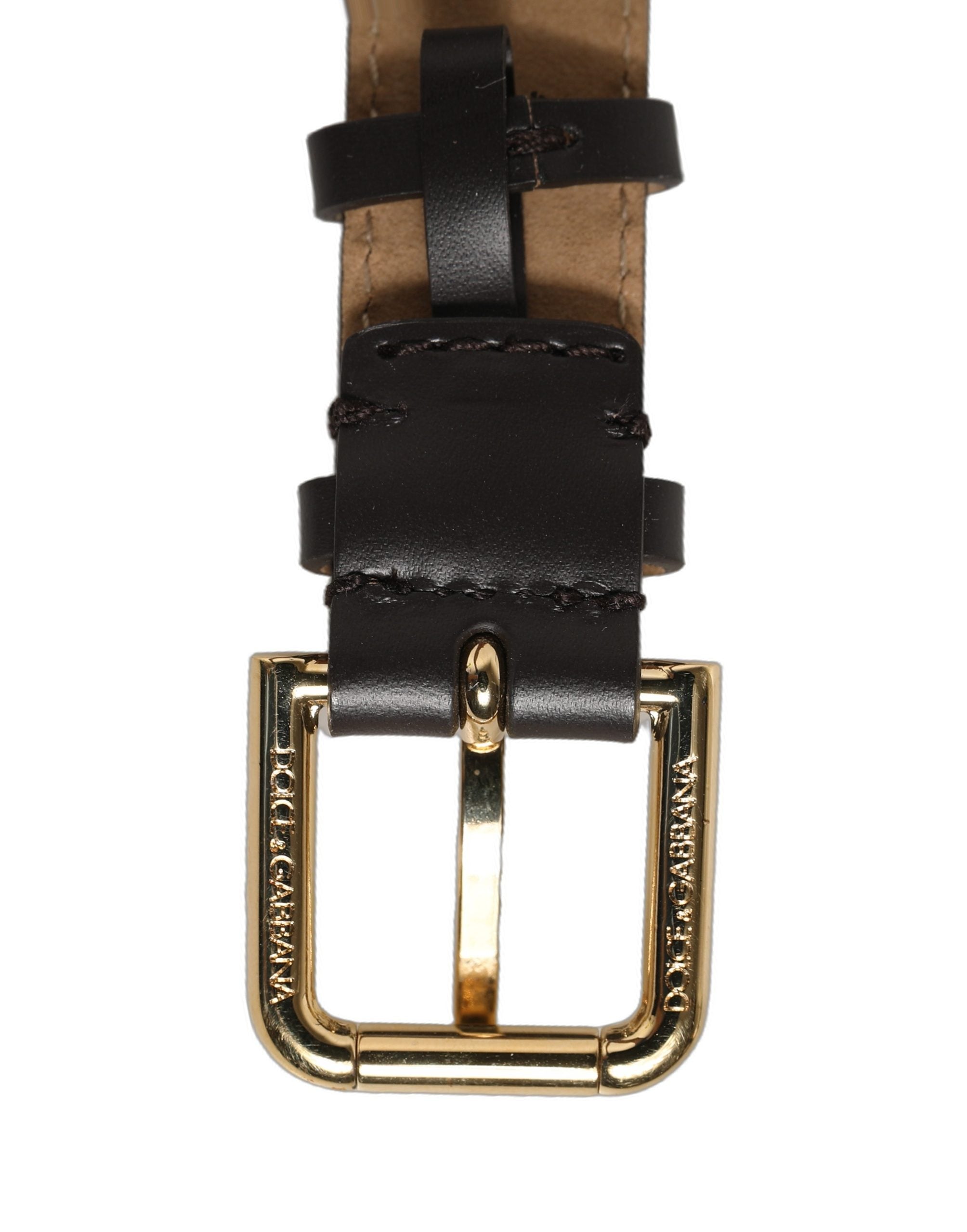 Dolce & Gabbana Black Calfskin Leather Gold Buckle Belt Strap Bracelet Dolce & Gabbana