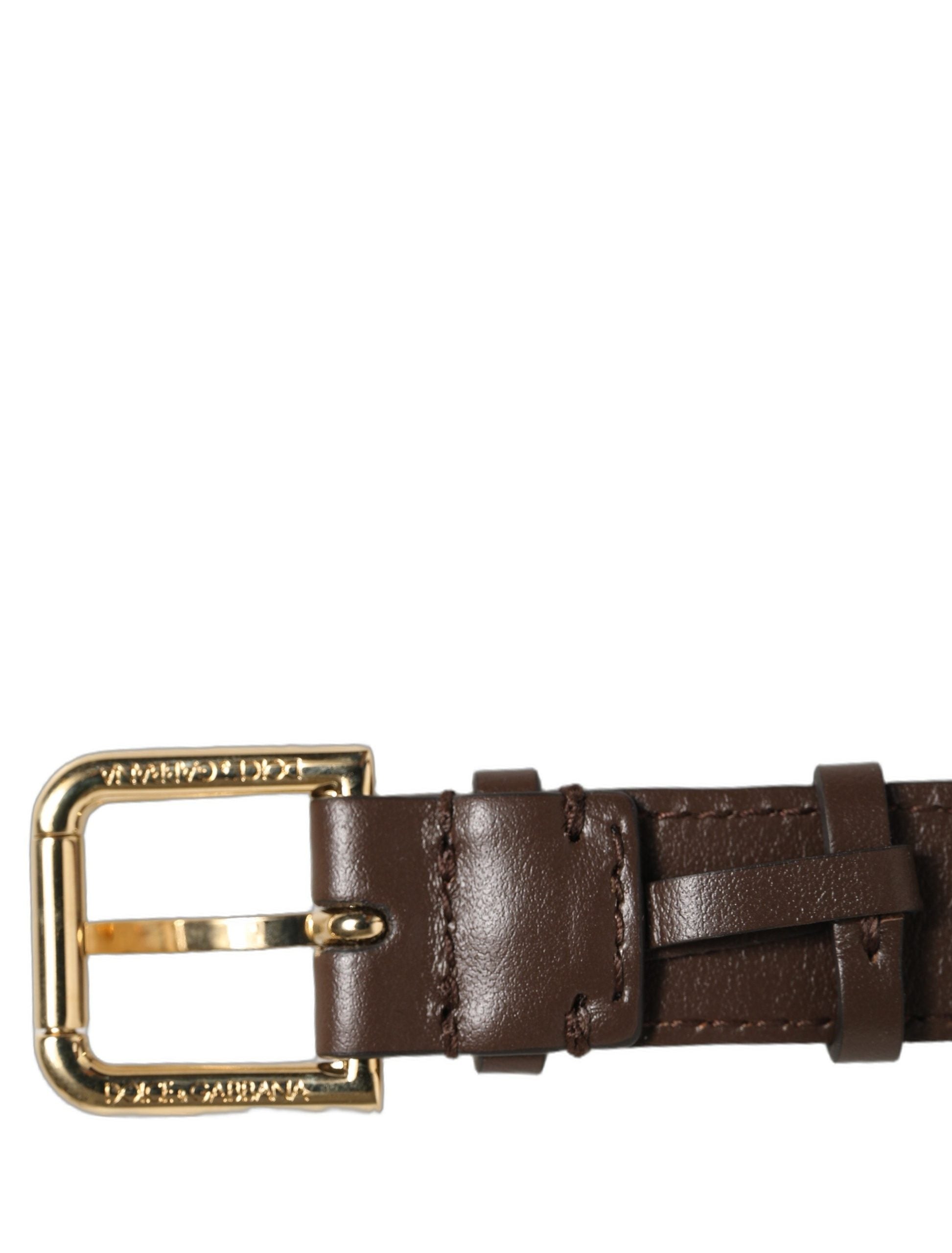 Dolce & Gabbana Brown Calfskin Leather Gold Buckle Belt Strap Bracelet Dolce & Gabbana
