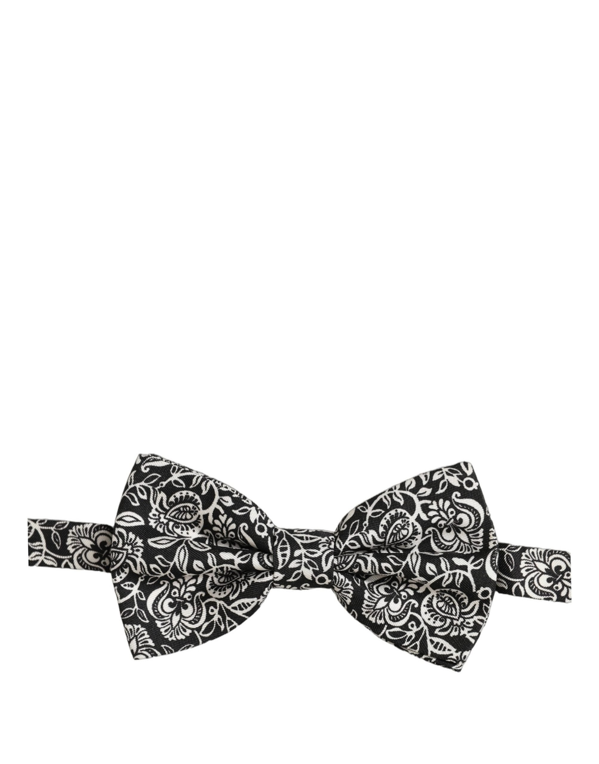 Dolce & Gabbana Tie Black White Paisley Silk Adjustable Neck Papillon Bow Dolce & Gabbana