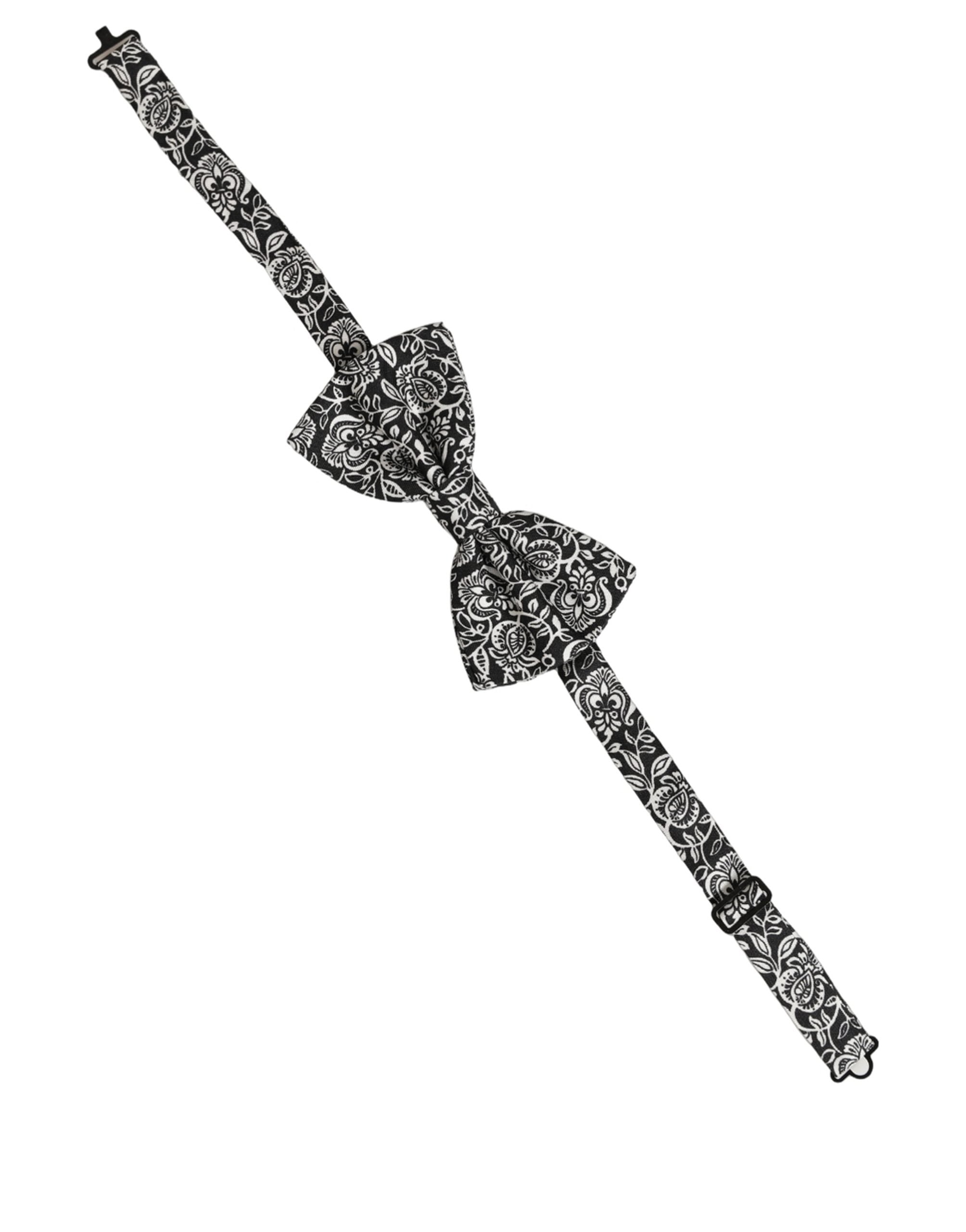 Dolce & Gabbana Tie Black White Paisley Silk Adjustable Neck Papillon Bow Dolce & Gabbana