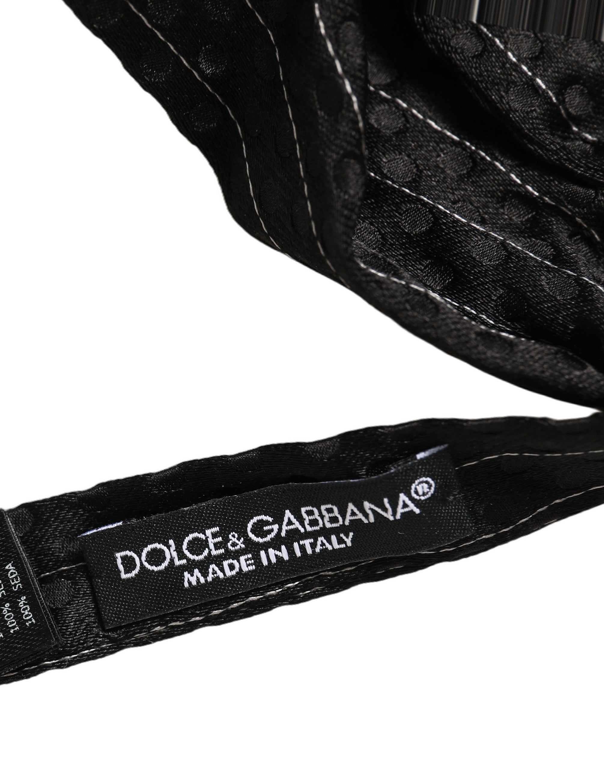 Dolce & Gabbana Men Black Pinstripe Silk Adjustable Neck Papillon Bow Tie Dolce & Gabbana