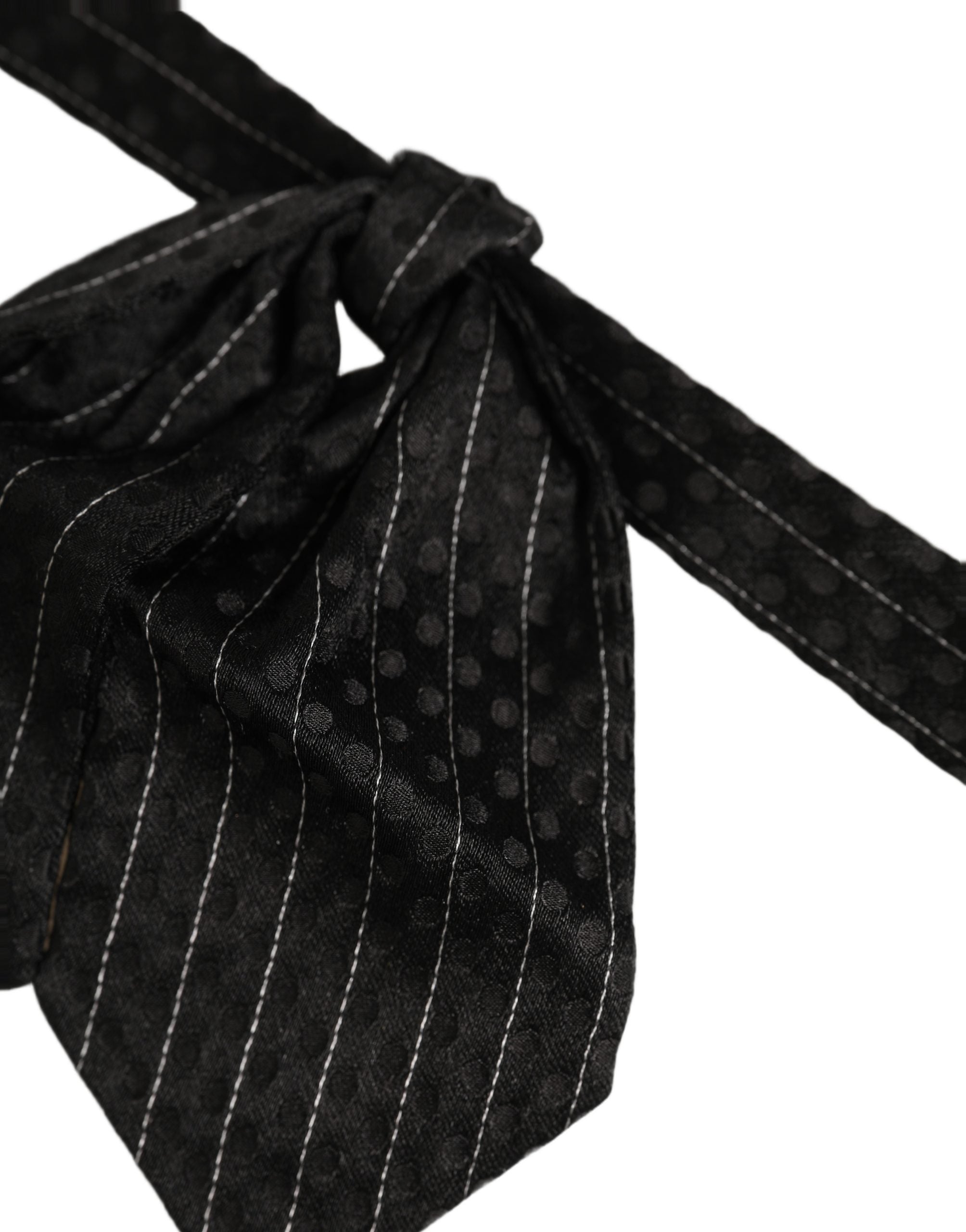 Dolce & Gabbana Men Black Pinstripe Silk Adjustable Neck Papillon Bow Tie Dolce & Gabbana