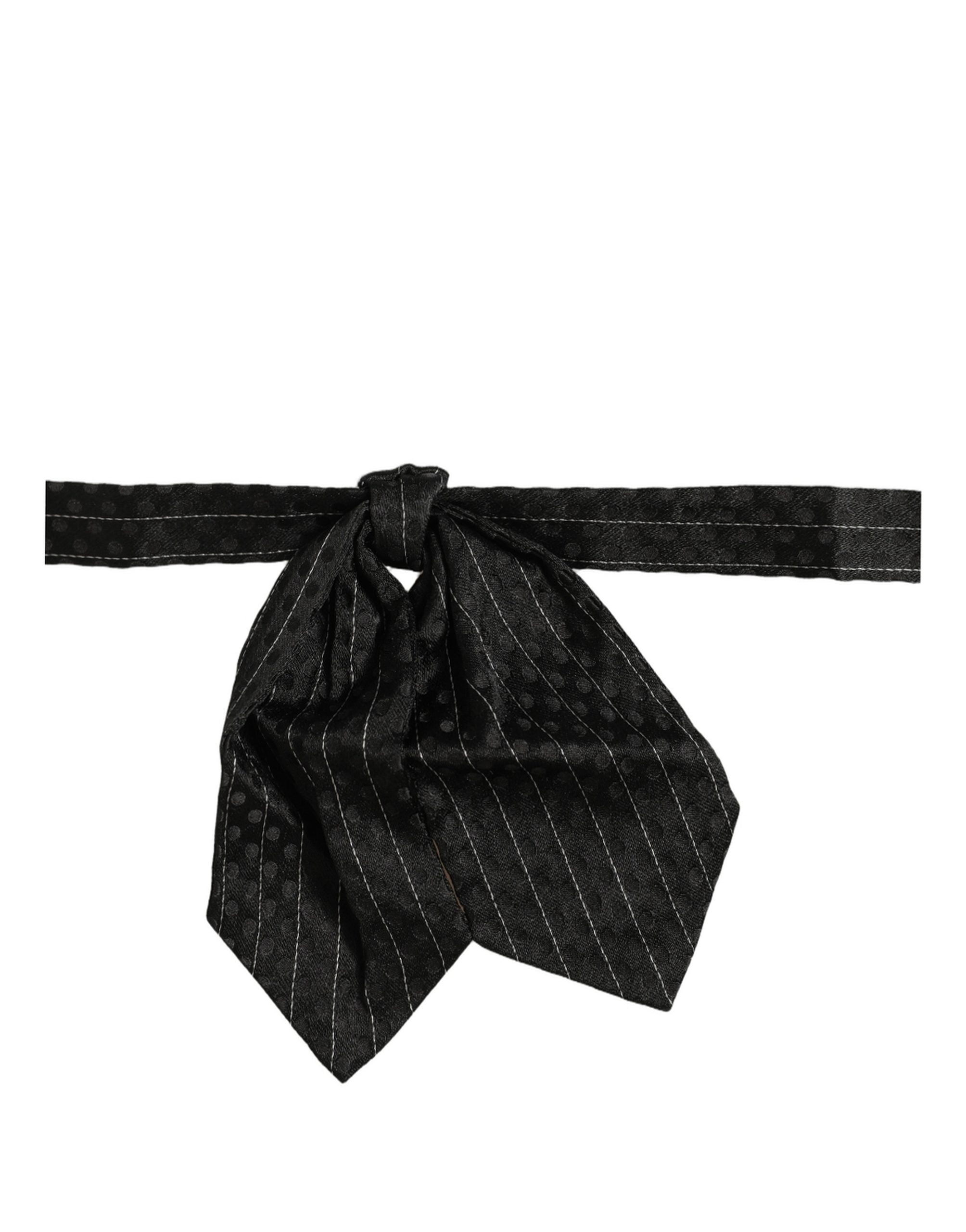 Dolce & Gabbana Men Black Pinstripe Silk Adjustable Neck Papillon Bow Tie Dolce & Gabbana
