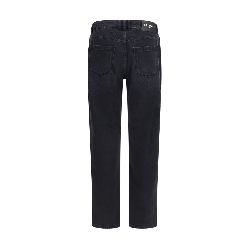 Balmain Black Cotton Straight-Leg Jeans Balmain