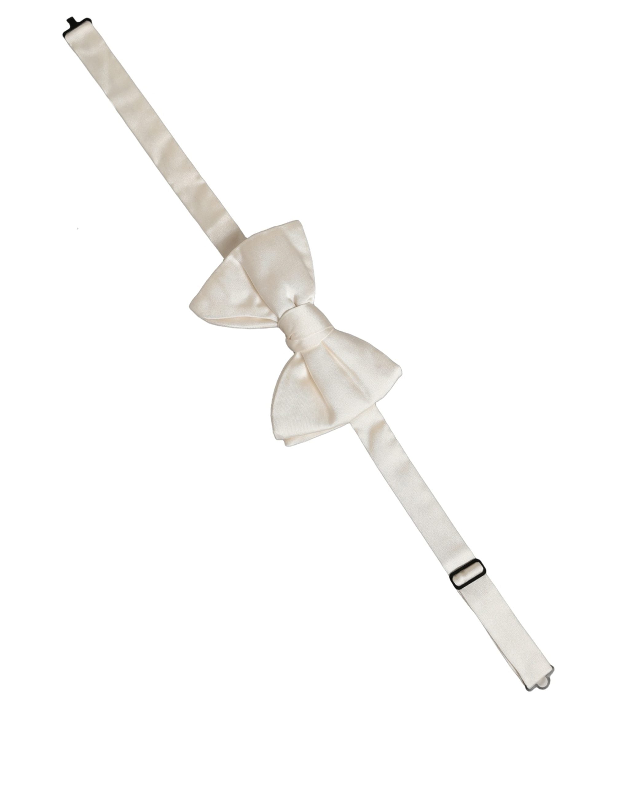 Dolce & Gabbana Men White 100% Silk Adjustable Neck Papillon Bow Tie Dolce & Gabbana